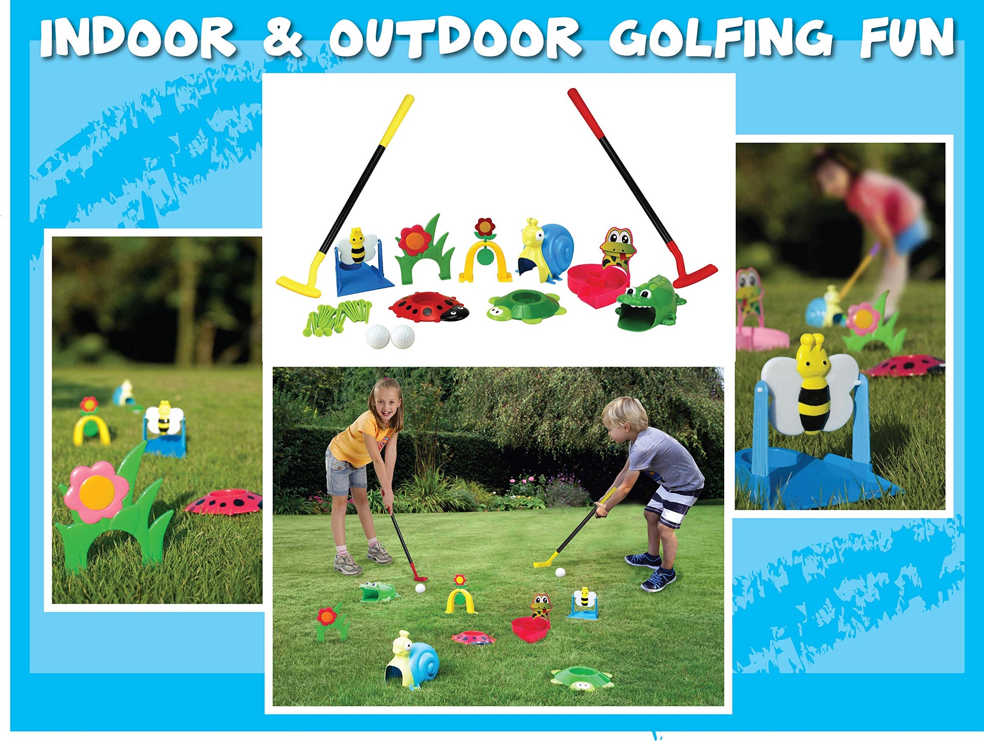 Party Hurray Children Golf Set, w/Golf Clubs, Practice Holes, Floral/Animal Obstacles, Golf Balls, Packed in Gift Box