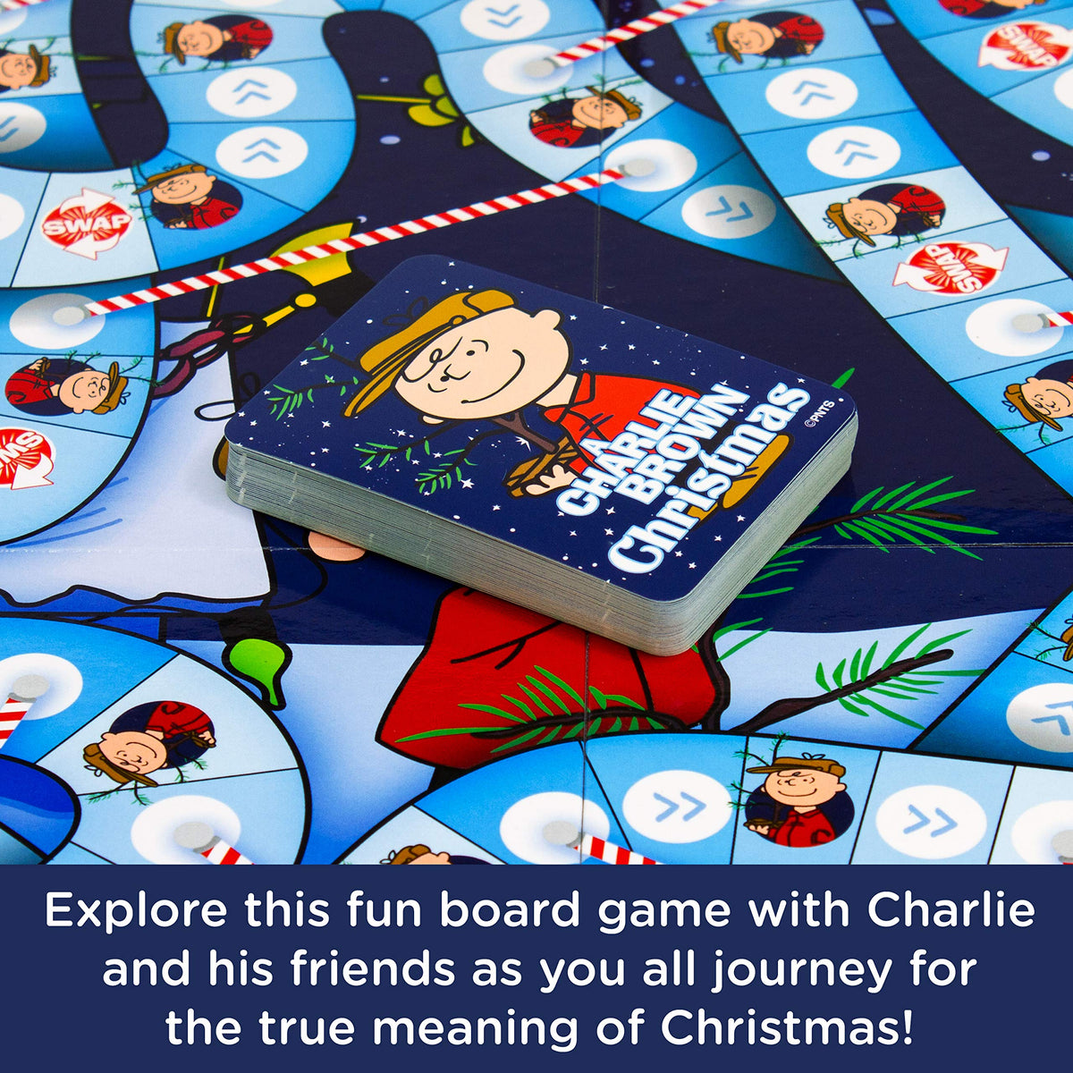 Aquarius Charlie Brown Christmas Journey Board Game- Fun for Kids & Adults - Officially Licensed Peanuts Merchandise & Collectibles, Blue, White