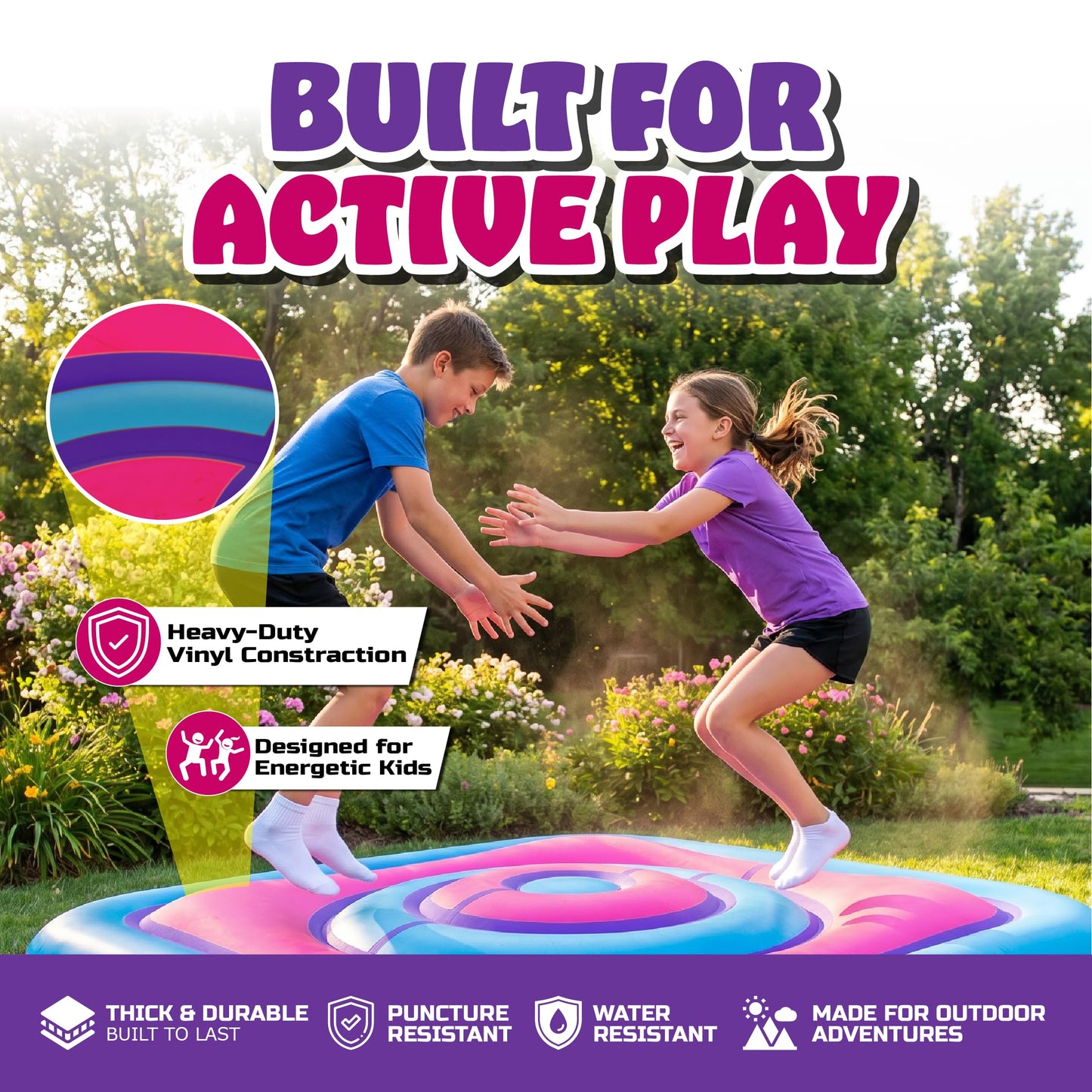 Playland 7.5 FT Inflatable Balance Platform for Kids - Bullseye Wobble Bounce Pad, Outdoor Play Toy for Backyard, Supports 300 lbs, Up to 3 Kids