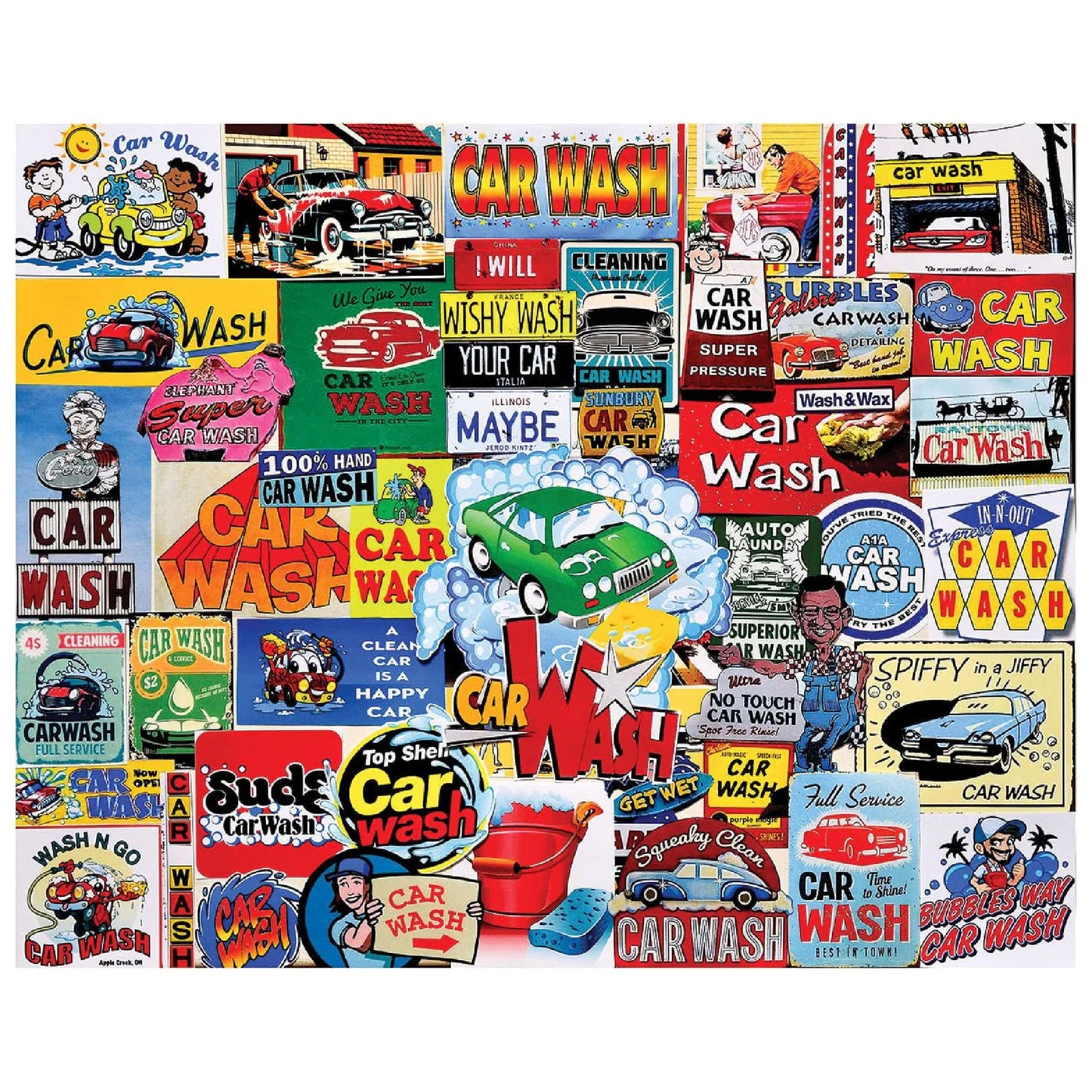 White Mountain 1000 Piece Jigsaw Puzzle, Car Wash Vintage