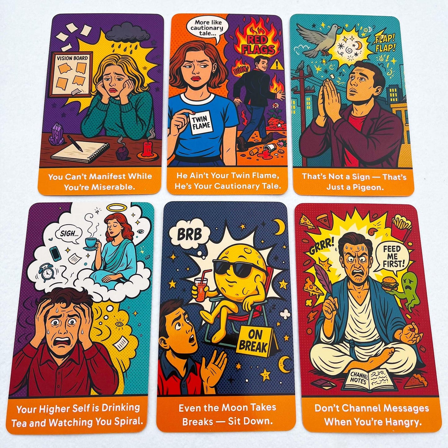 DPEHAKMK Sassy Spirits Oracle Deck, 78 Funny and Brutally Honest Pop Art Cards for Real Talk Readings, Bold Comic-Style Oracle Deck with Sass, Humor
