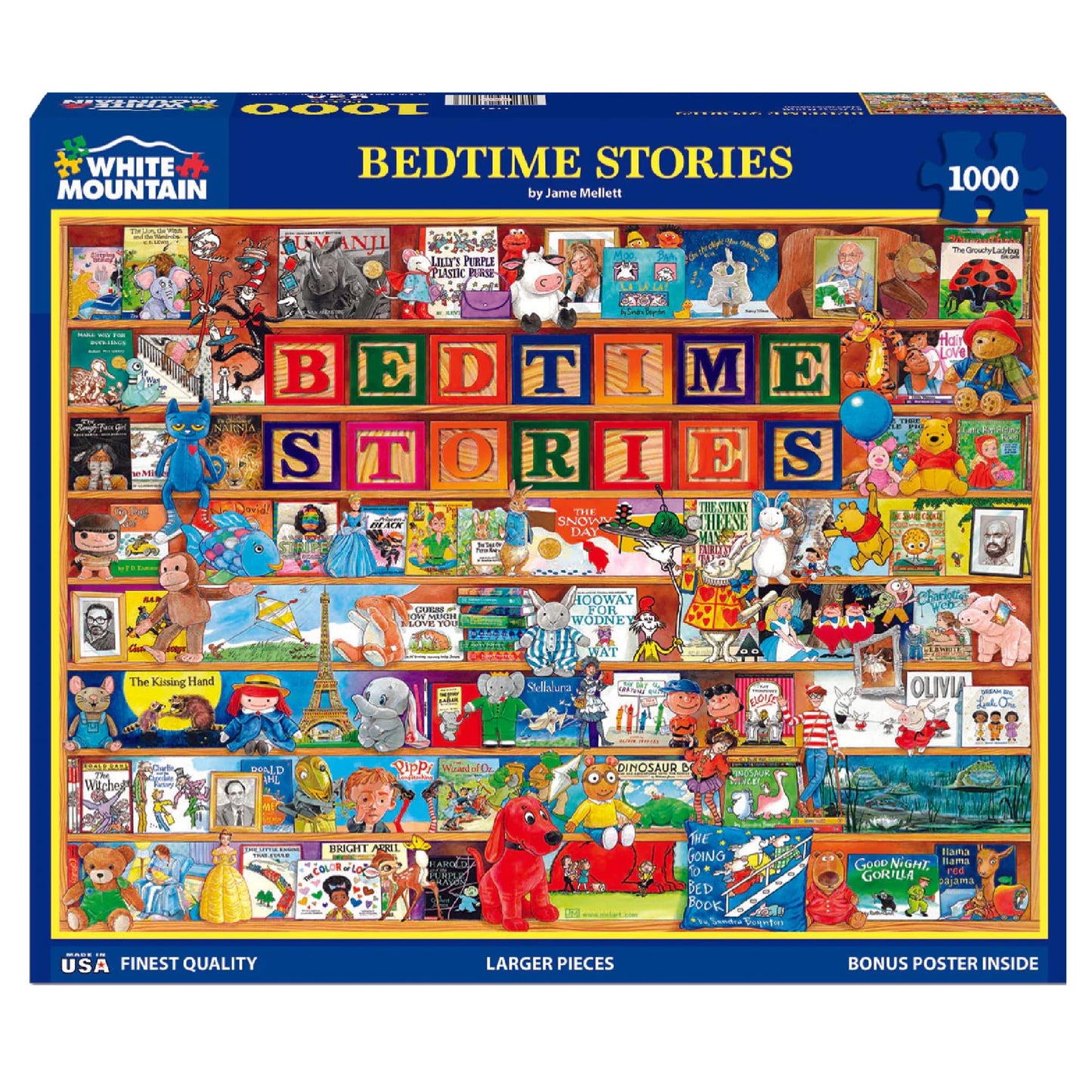 White Mountain 1000 Piece Jigsaw Puzzle Book Collage Puzzles with Large Pieces Gift for Adults and Family 24"x30" - Bedtime Stories