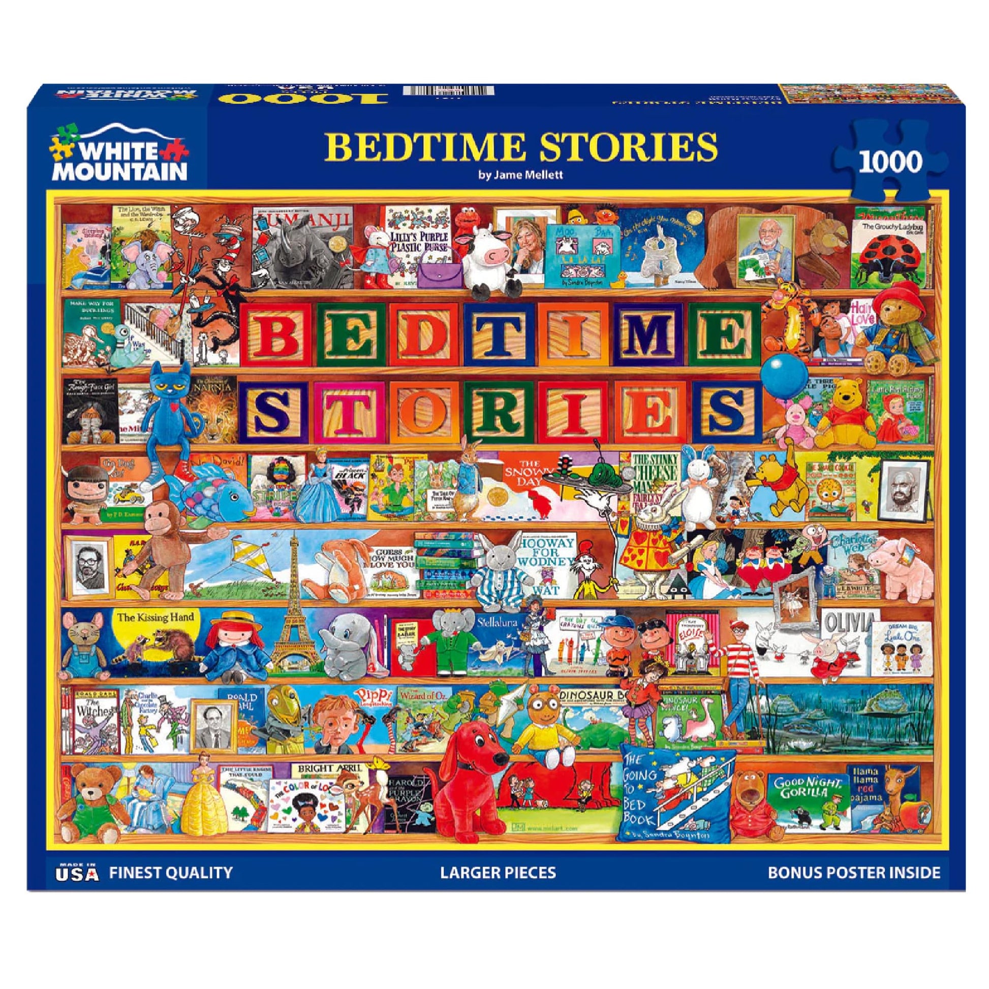White Mountain 1000 Piece Jigsaw Puzzle Book Collage Puzzles with Large Pieces Gift for Adults and Family 24"x30" - Bedtime Stories