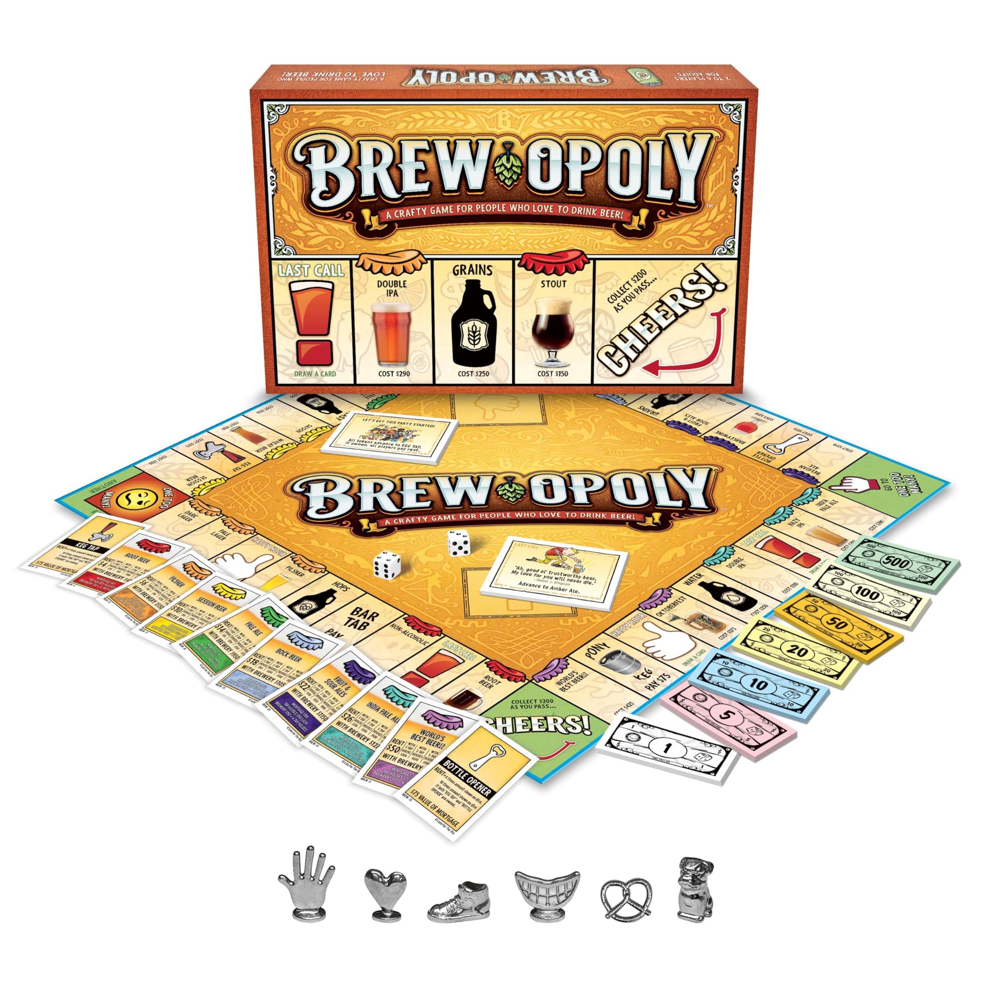 Late for the Sky Brew-Opoly Adult Beer Board Game, Opoly-Style Property Trading for 2-6 Players, Ages 21+, Party Strategy Game for Beer Lovers