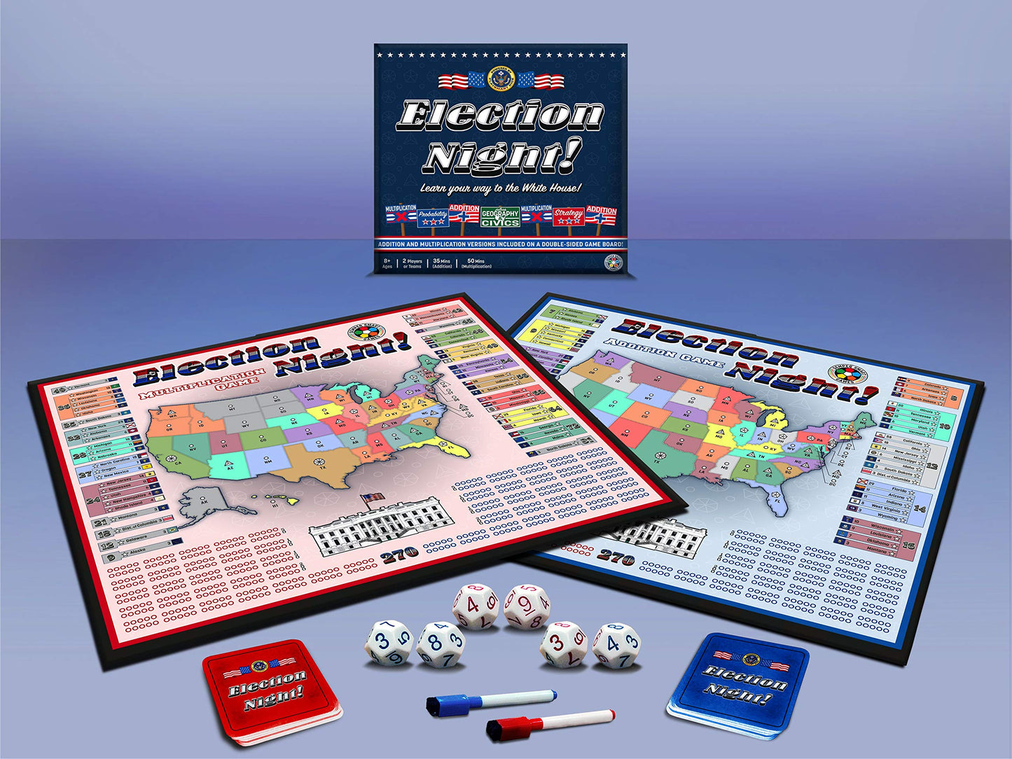 Semper Smart Games Election Night! A Super Fun Board Game to Learn Math, Geography, and Civics with Dice - Updated Electoral College Game for Kids