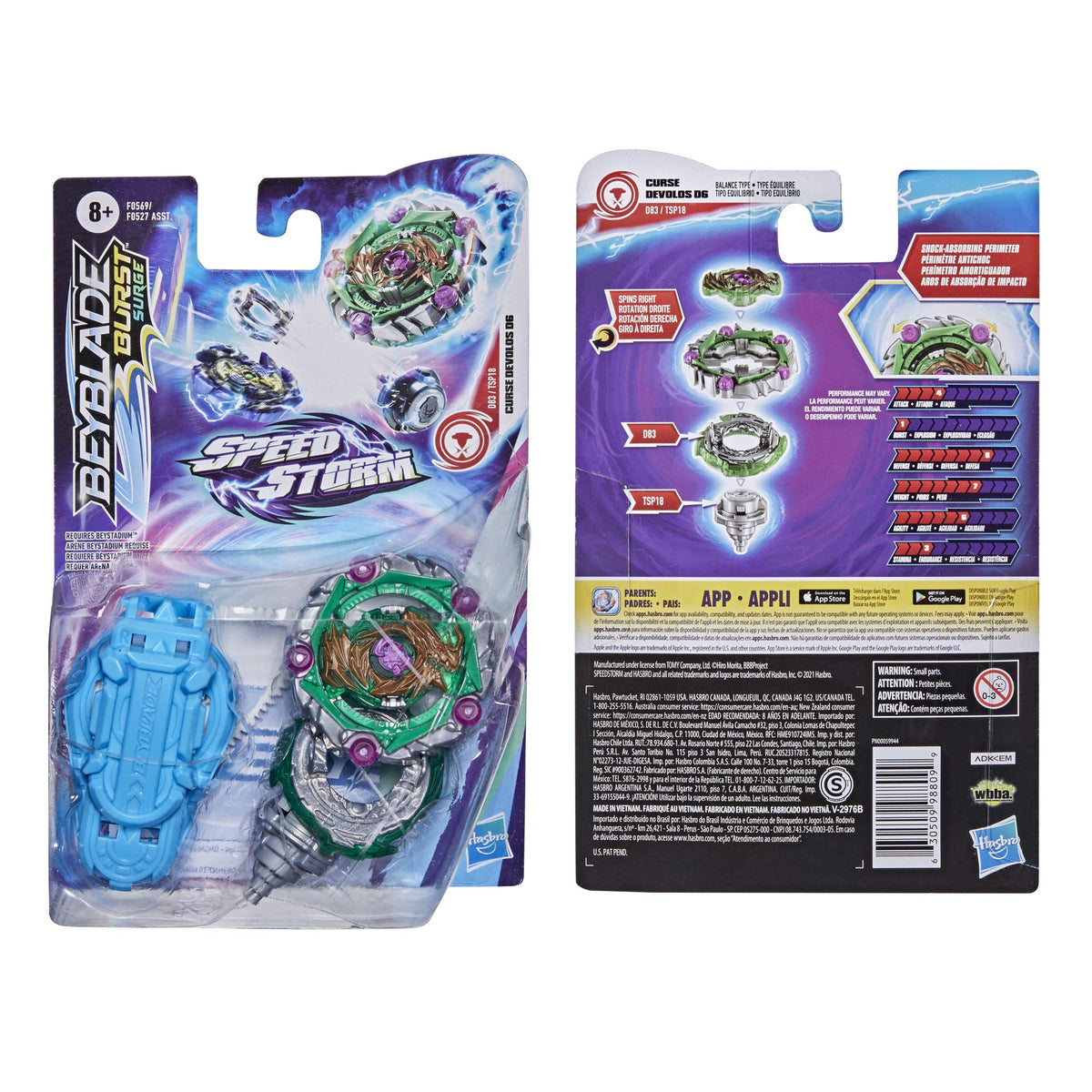 Beyblade Burst Surge Speedstorm Curse Devolos D6 Spinning Top Starter Pack - Balance Type Battling Game Top with Launcher, Toy for Kids