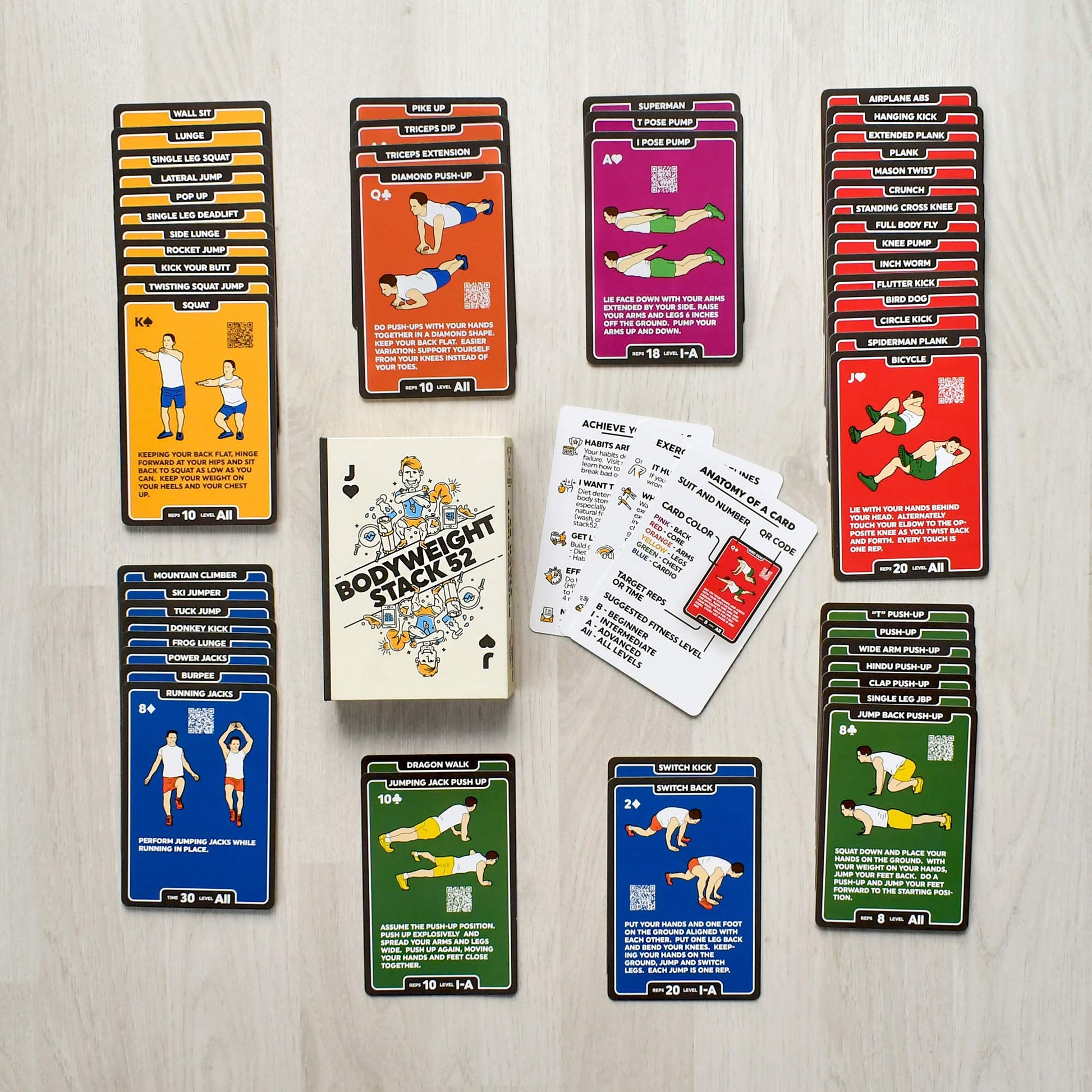 Stack 52 Bodyweight Exercise Cards: Workout Playing Card Game