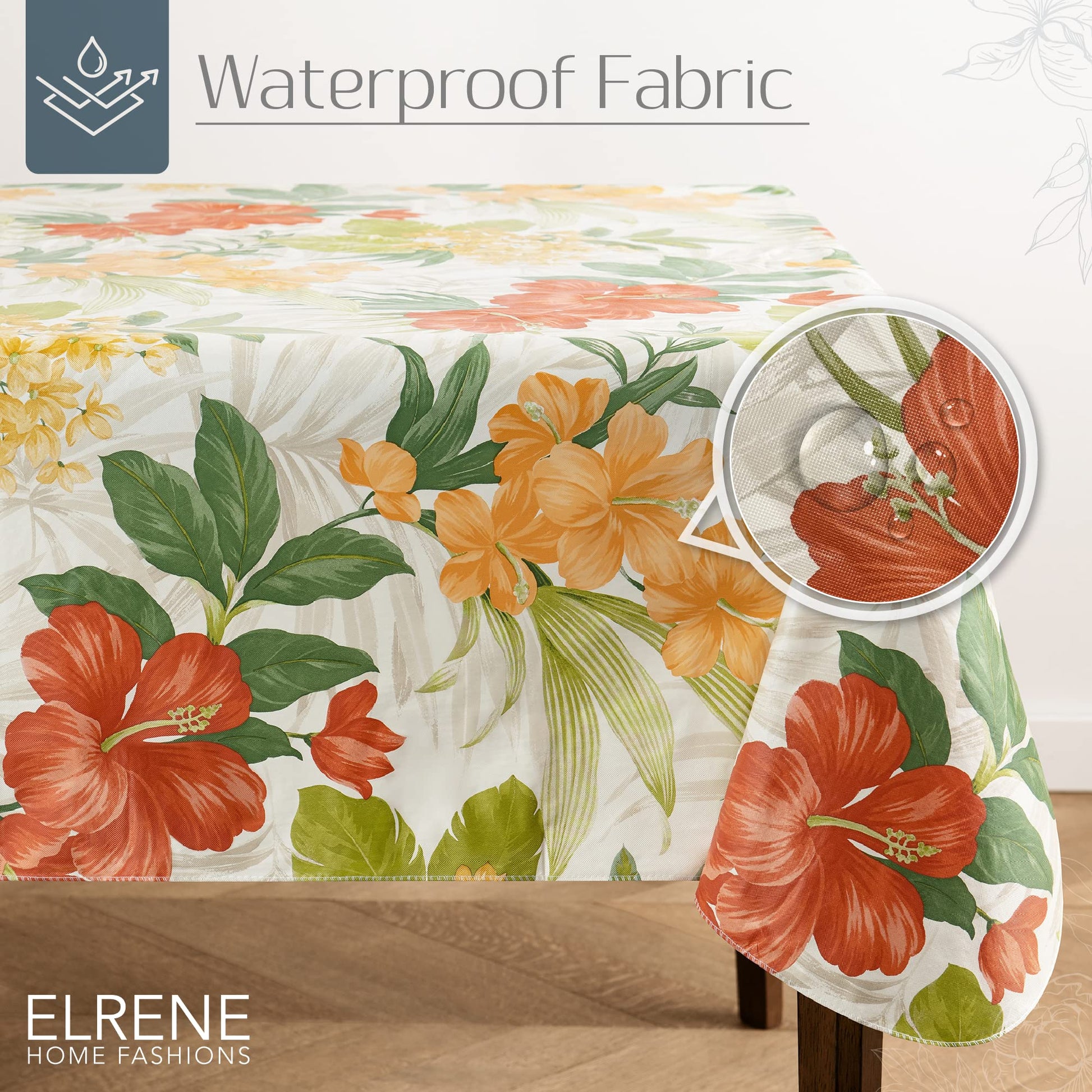 Elrene Home Fashions Callisto Tropical Floral Water- and Stain-Resistant Vinyl Tablecloth with Flannel Backing, 52 Inches X 70 Inches, Rectangle