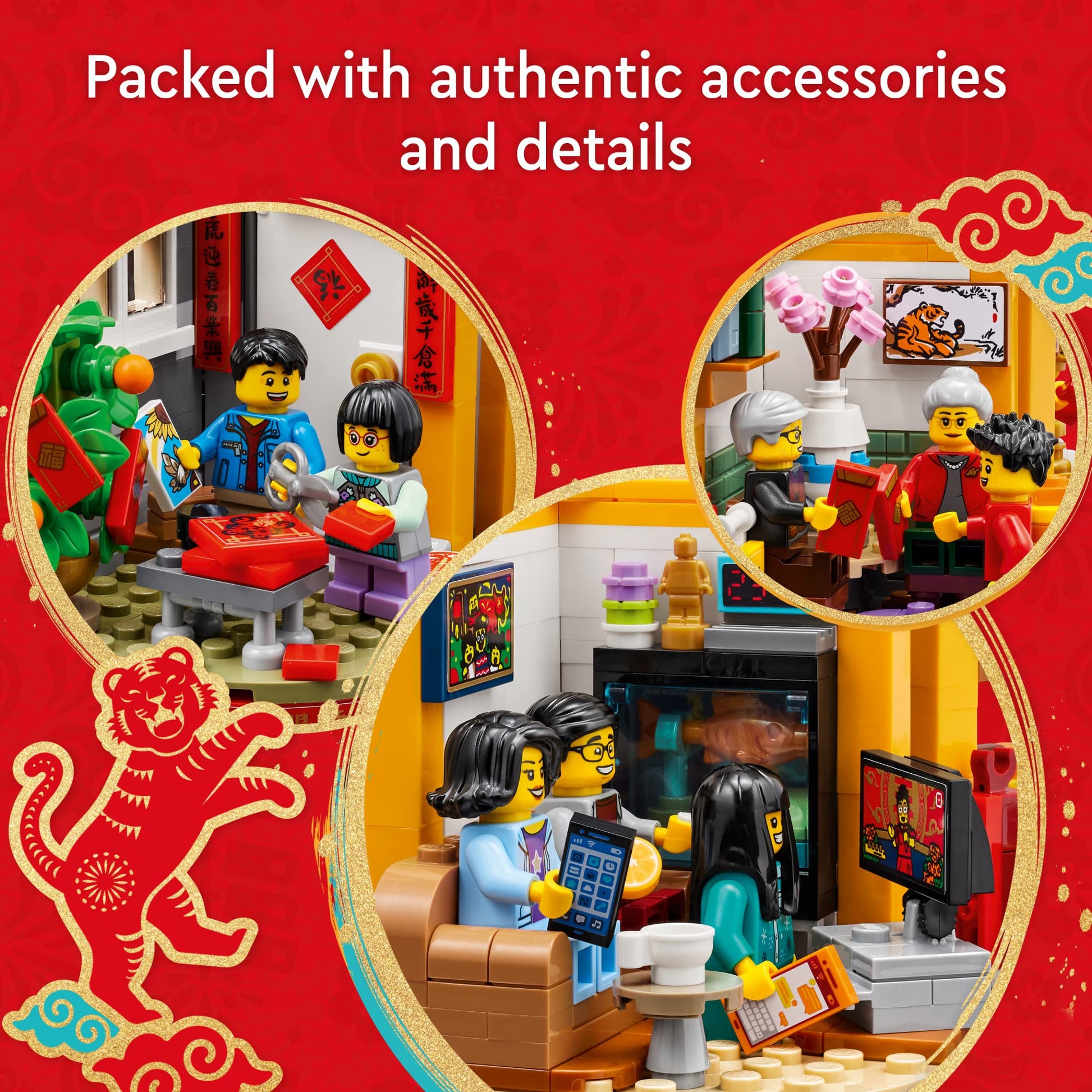 LEGO Lunar New Year Traditions 80108 Building Kit; Gift Toy for Kids Aged 8 and Up; Building Set Featuring 6 Festive Scenes and 12 Minifigures