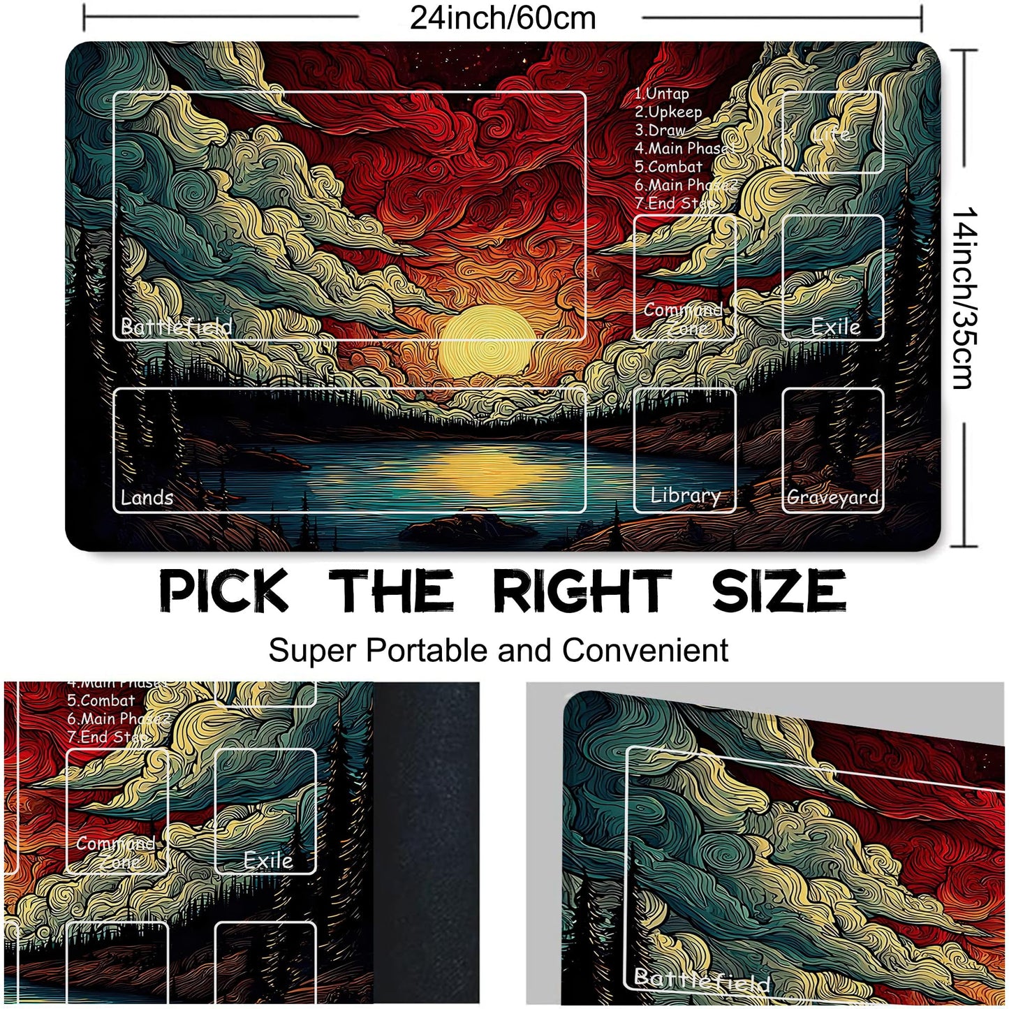 FOJEXBKAS Playmat for MTG Sunset Forest Lake Landscape Magic Play Mat 24x14 Inch Card Game Mat for Magic The Gathering TCG PTCG Playmat with Free