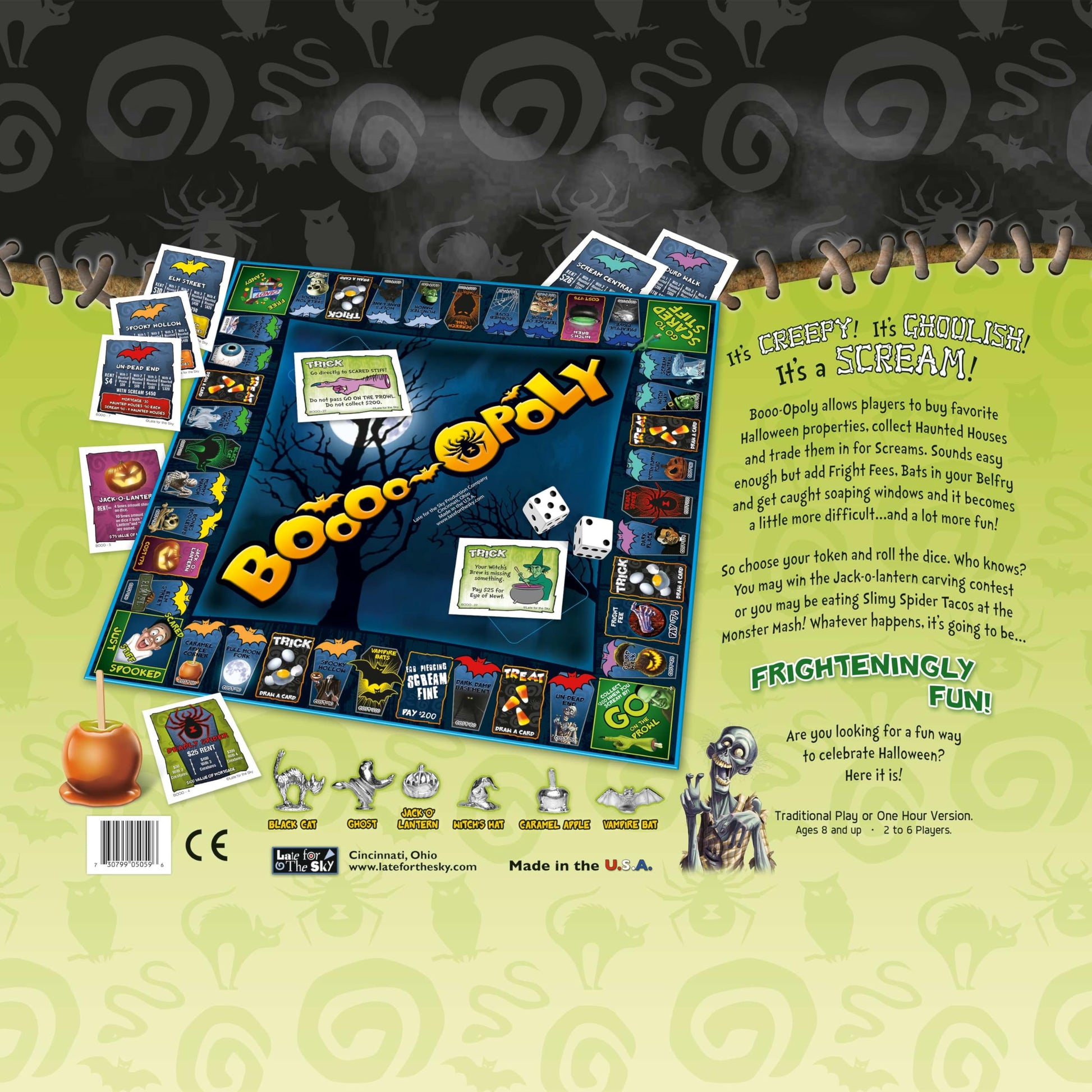 Late for the Sky Boooo-opoly Spooky Family Board Game, Halloween Party Fun for Kids & Adults, Ages 8+, 2-6 Players, Ghost-Themed Property Trading Game