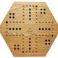 Cauff 20 Inch Solid Oak Double-Sided Marble/Wahoo Board Game with Hand-Finished and Hand-Painted Oak, Glass Marbles, Velvet Bag, 4 and 6 Player Sides