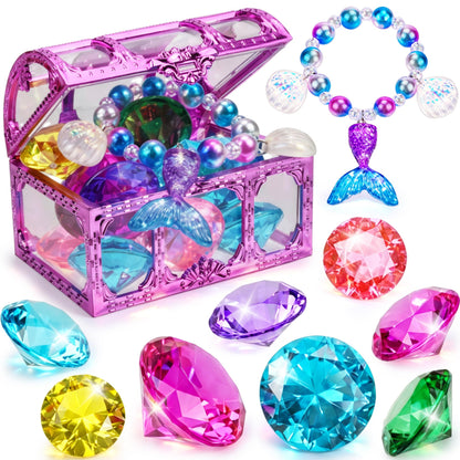 Hoplito 11 Pcs Diving Gems Pool Toys, Colorful Diamond Diving Toy with Treasure Chest, Sinking Dive Swimming Pool Toys, Underwater Gemstone Swimming