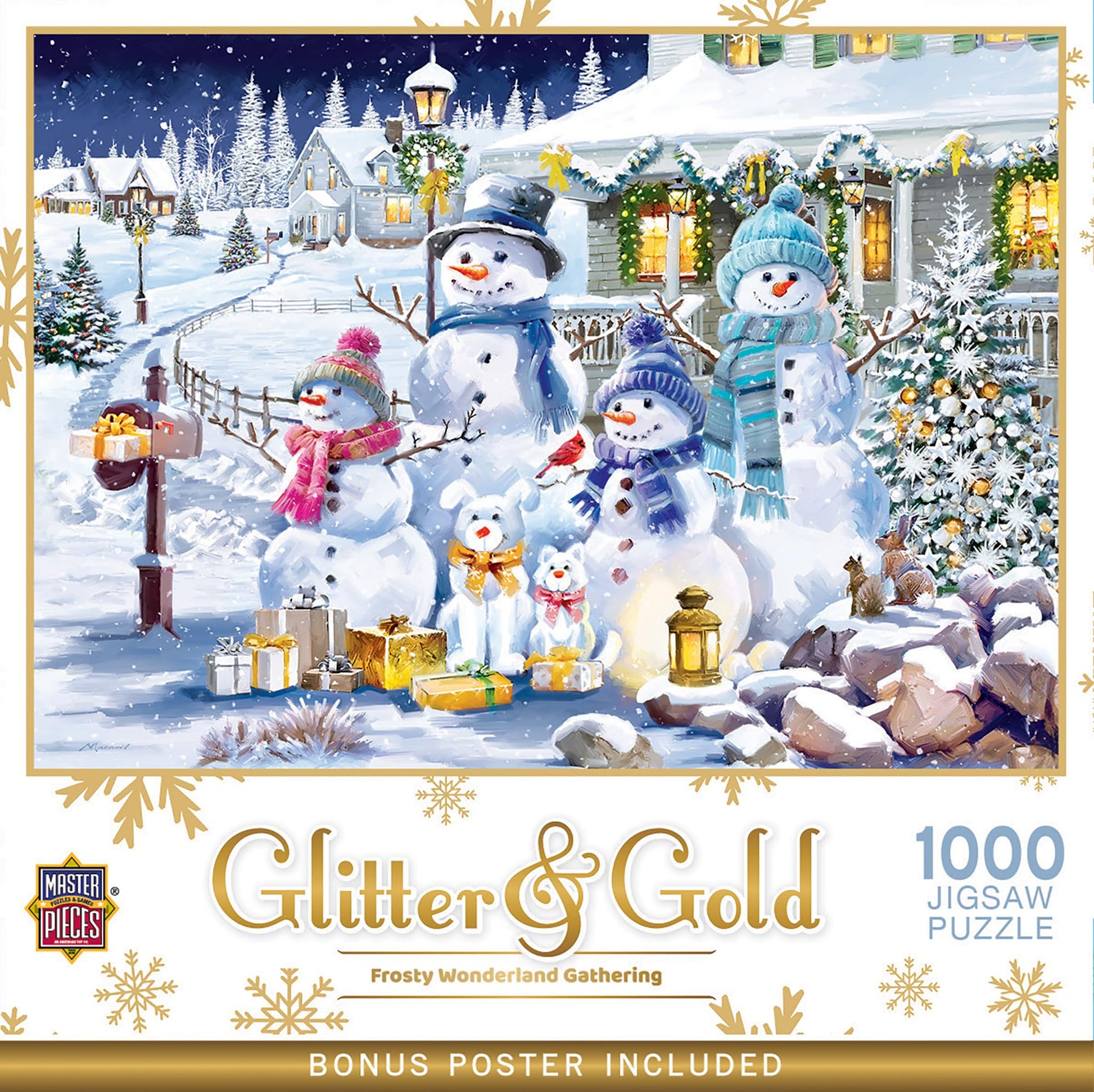MasterPieces 1000 Piece Glitter Jigsaw Puzzle for Adults, Family, Or Youth - Frosty Wonderland Gathering - 19.25" x 26.75"
