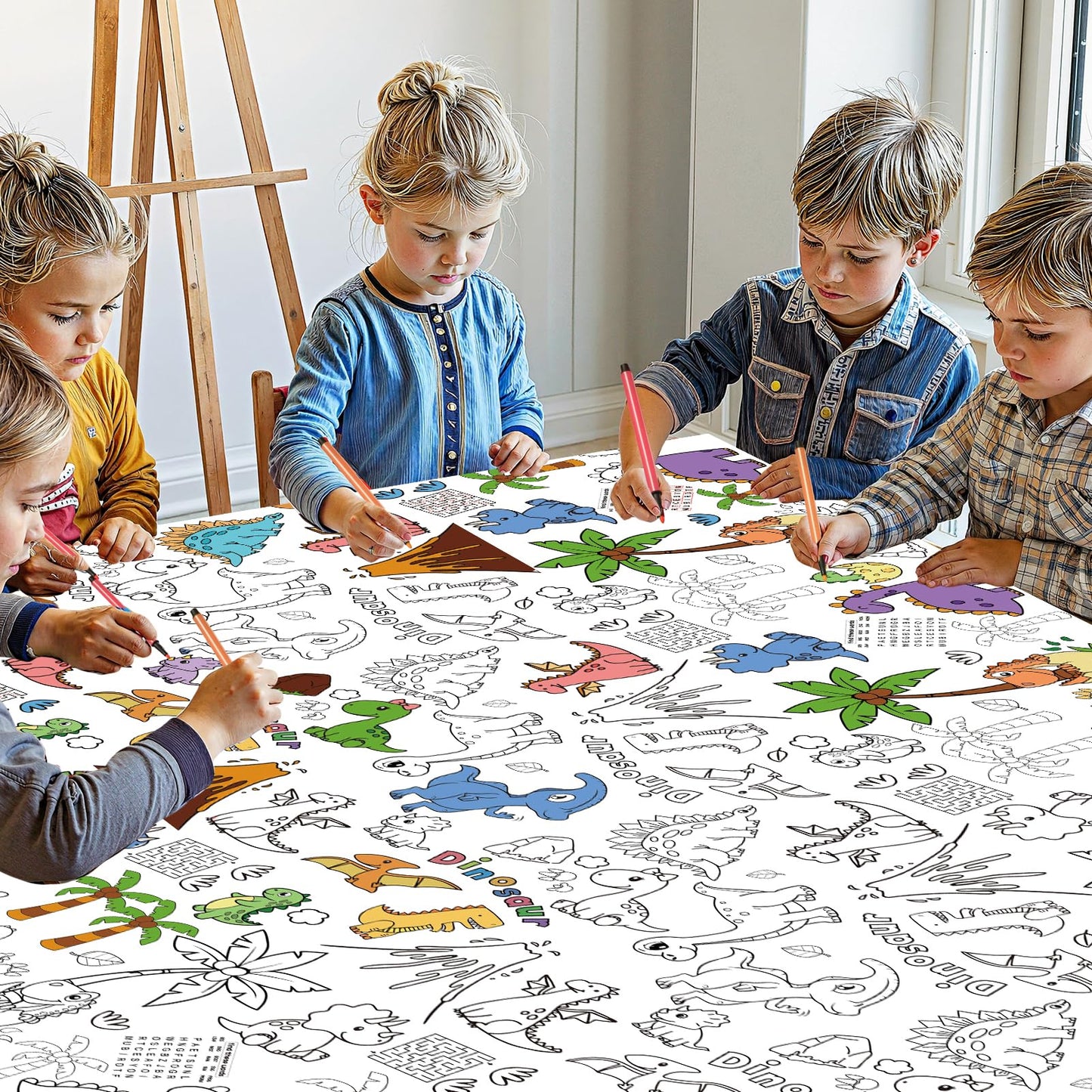 Litmitfu Dinosaur Coloring Tablecloth for Kids - Giant Dino Paper Activity Table Cover, Jumbo Animal Dino World Coloring Games Poster Crafts