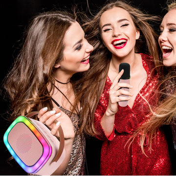 IQ Sound IQ-908K Mini Karaoke Bluetooth Speaker with Wireless Microphone, RGB Lights Surround, Fun Voice Changing in Rechargeable Compact, and