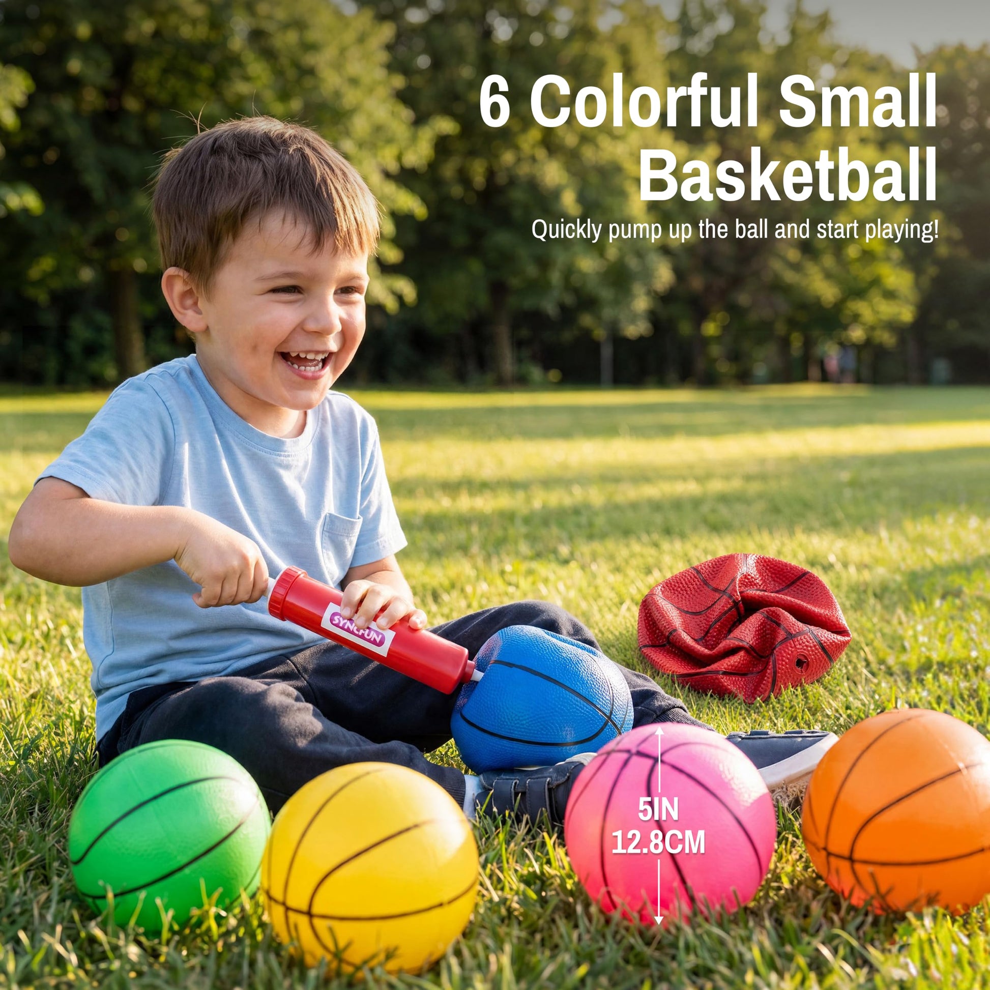 SYNCFUN 6 PCS Mini Basketballs, 5 inches Colorful Small Ball for Basketball Hoop, Inflatable Rubber Ball, Sports Toys Gift for Kids and Teenagers (6