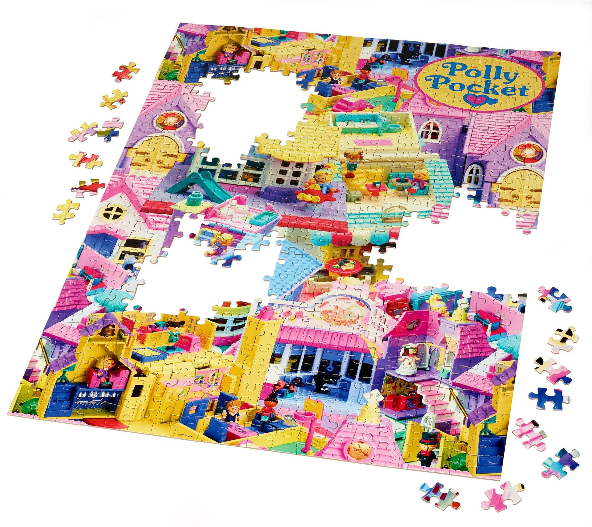 Mattel Games Polly Pocket Mattel Jigsaw Puzzle with 500 Interlocking Pieces & Mini-Poster, Image of 10+ Playsets with Dolls, For Collectors & Kids
