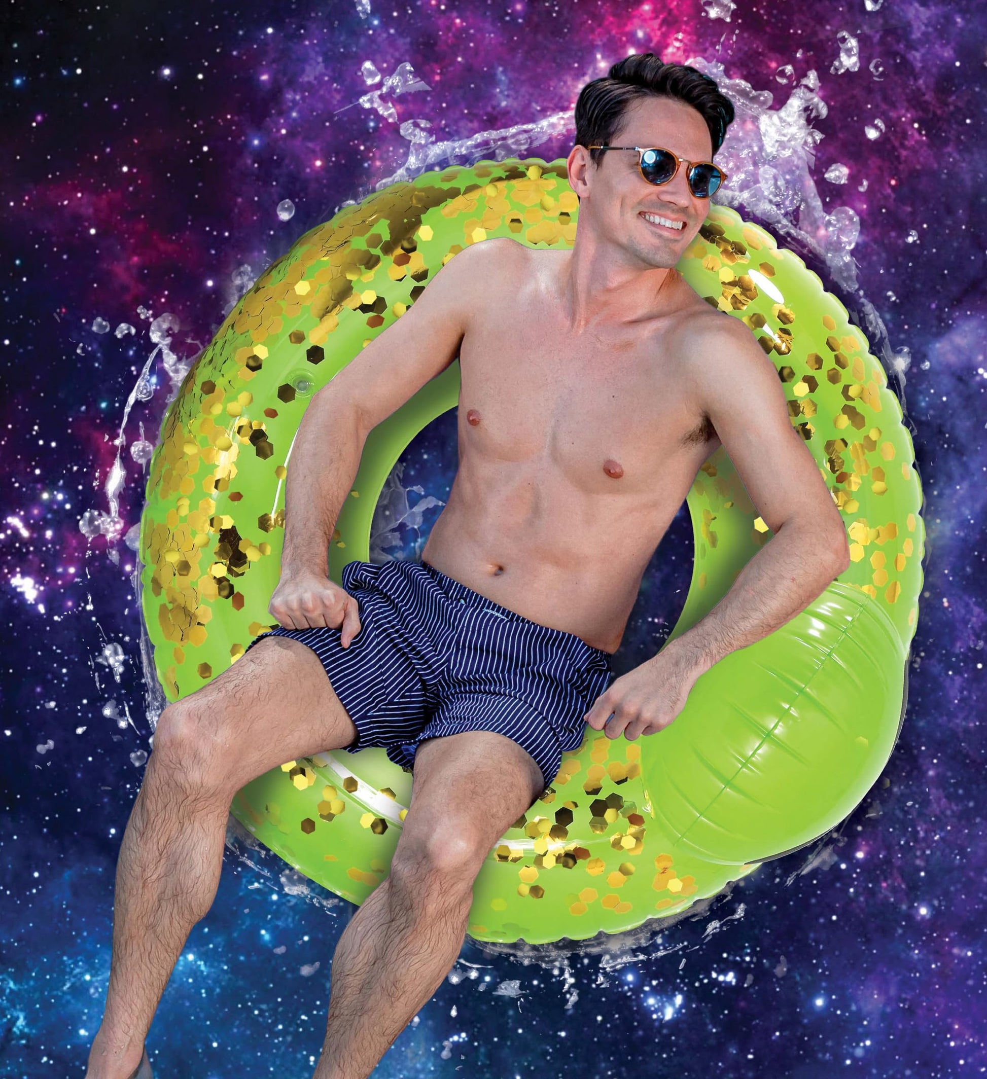 POZA Inflatable Alien Pool Float Tube - Heavy Duty Vinyl UV Resistant Confetti Pool Alien Floatie, Cool Pool Float Swim Ring Pool Inflatables