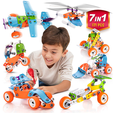 STEM Building Toy for 7-12 Year Old Boys - 7-in-1 Models Kids Love to Build and Play - 171Pcs Construction Set with Engineering Activity Kit - Best