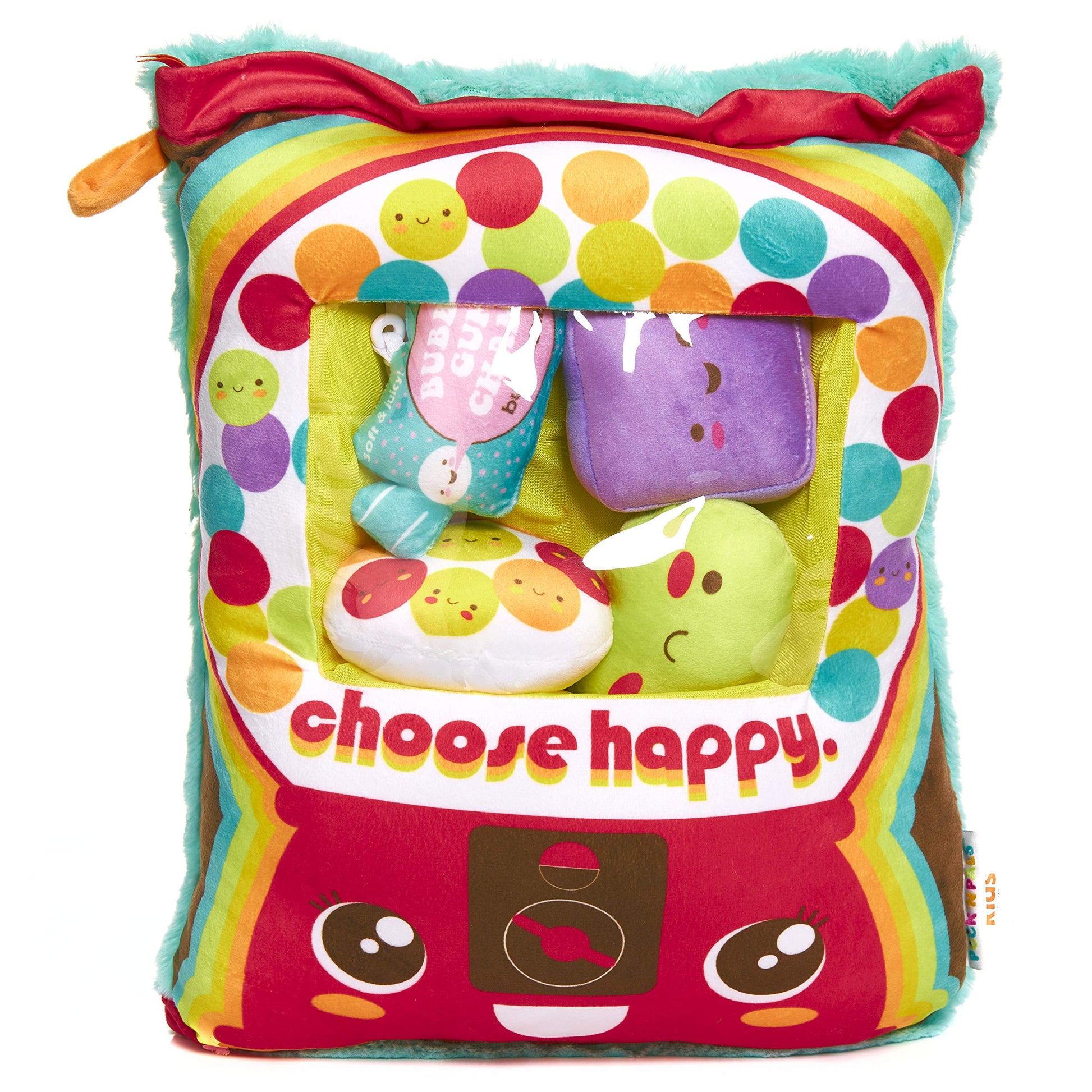 KIDS PREFERRED Cuddle Pal 16” Gumball Machine Pillow with Three Plush Toys and Clip On Pal Inside - Peek n’ Pals