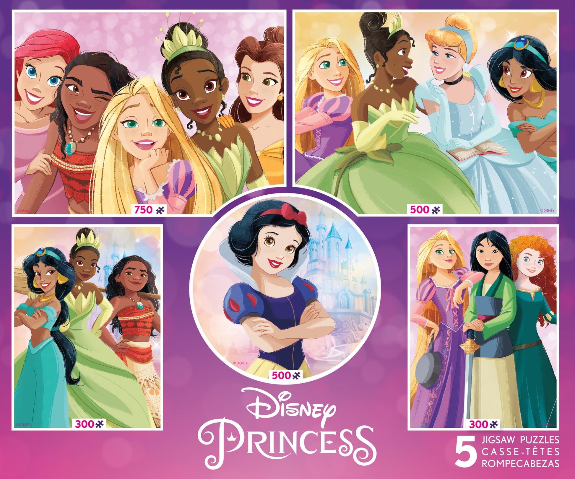 Ceaco - Disney Princess Collection - 5 Pack, 300-750 Piece Jigsaw Puzzles