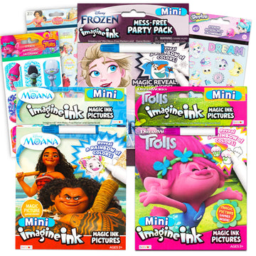 Imagine Ink Magic Mess-Free Coloring Books for Girls Kids Super Set Bundle ~ 3 Pack No Mess Disney Frozen, Moana, and Trolls Activity Books