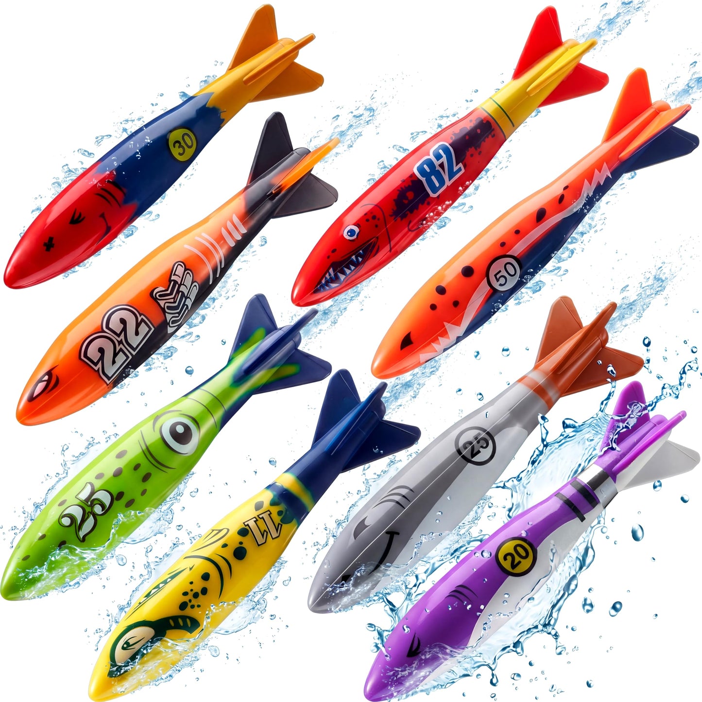 JOYIN 8 Pack Pool Toys, Shark Underwater Diving Toys, Colorful Swimming Toy Sinking Throwing for Kids Gifts Summer Swim Dive Training Water Fun Pool