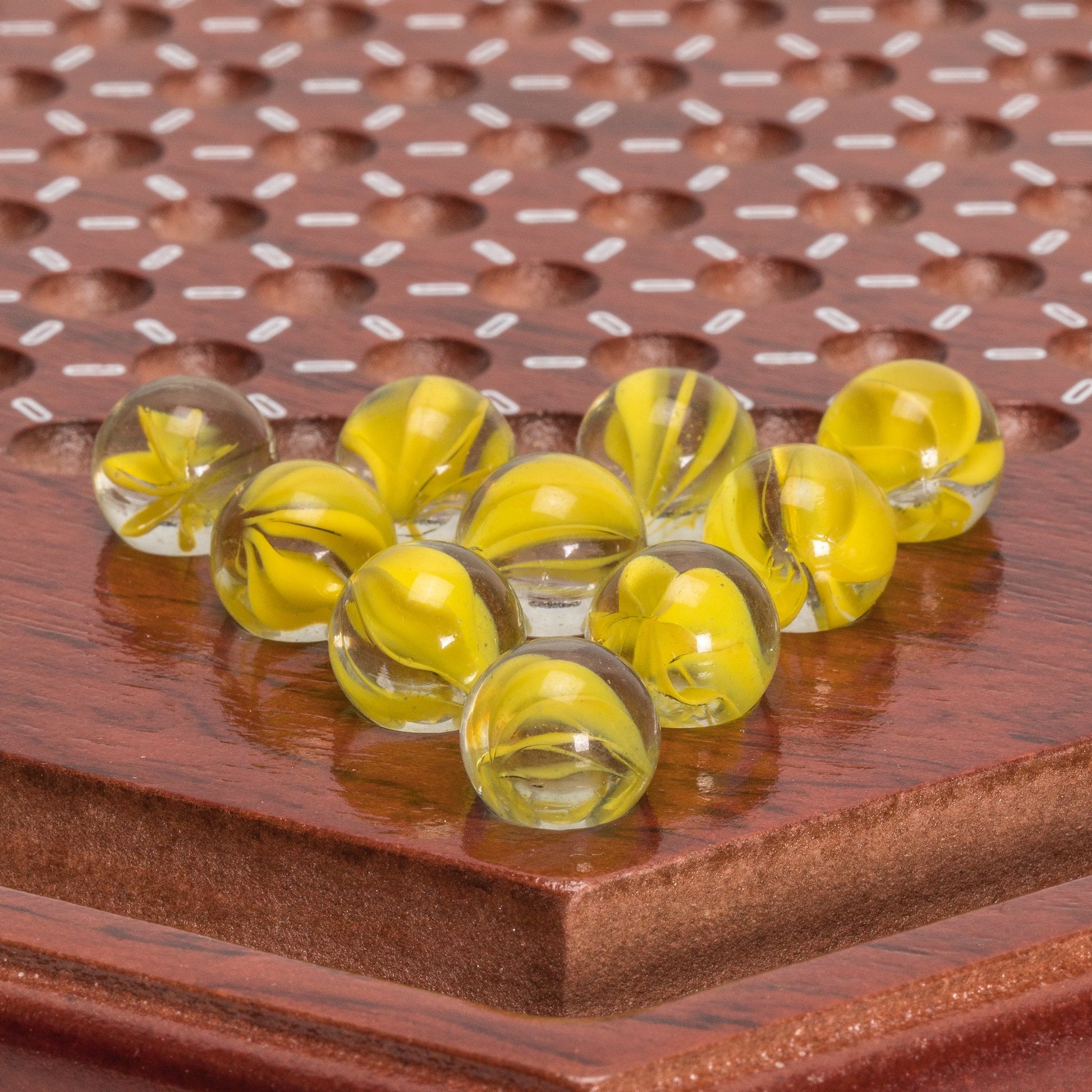 Yellow Mountain Imports Wooden Chinese Checkers Halma Board Game Set - 13.6-Inch - with 60 Colored Petal-Style Glass Marbles (16-Millimeter) - Classic