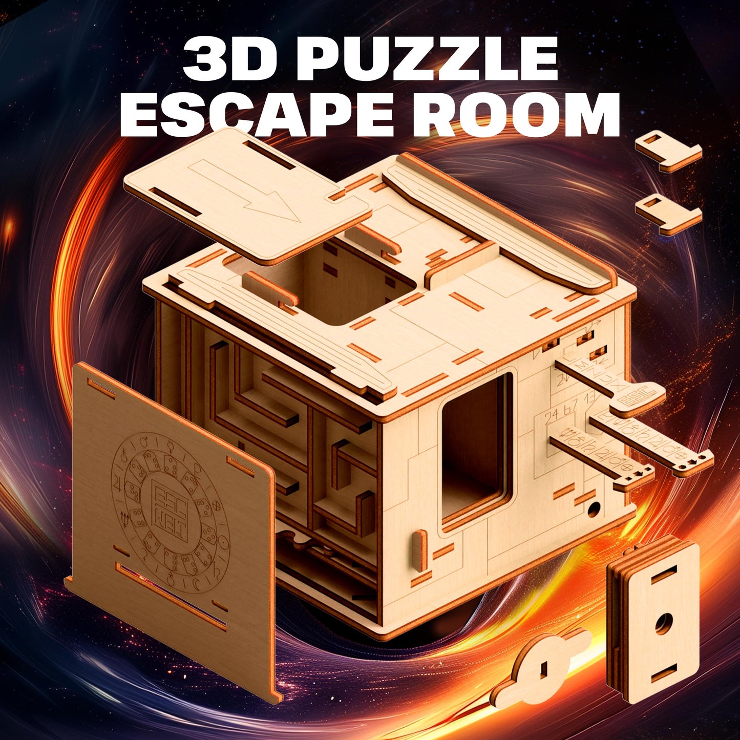 ESC WELT Space Box 3D Game - 3-in-1 Wooden Brain Teaser - Gift Box Riddle - Puzzle for Children and Adults - Mind Challenge - Escape Room