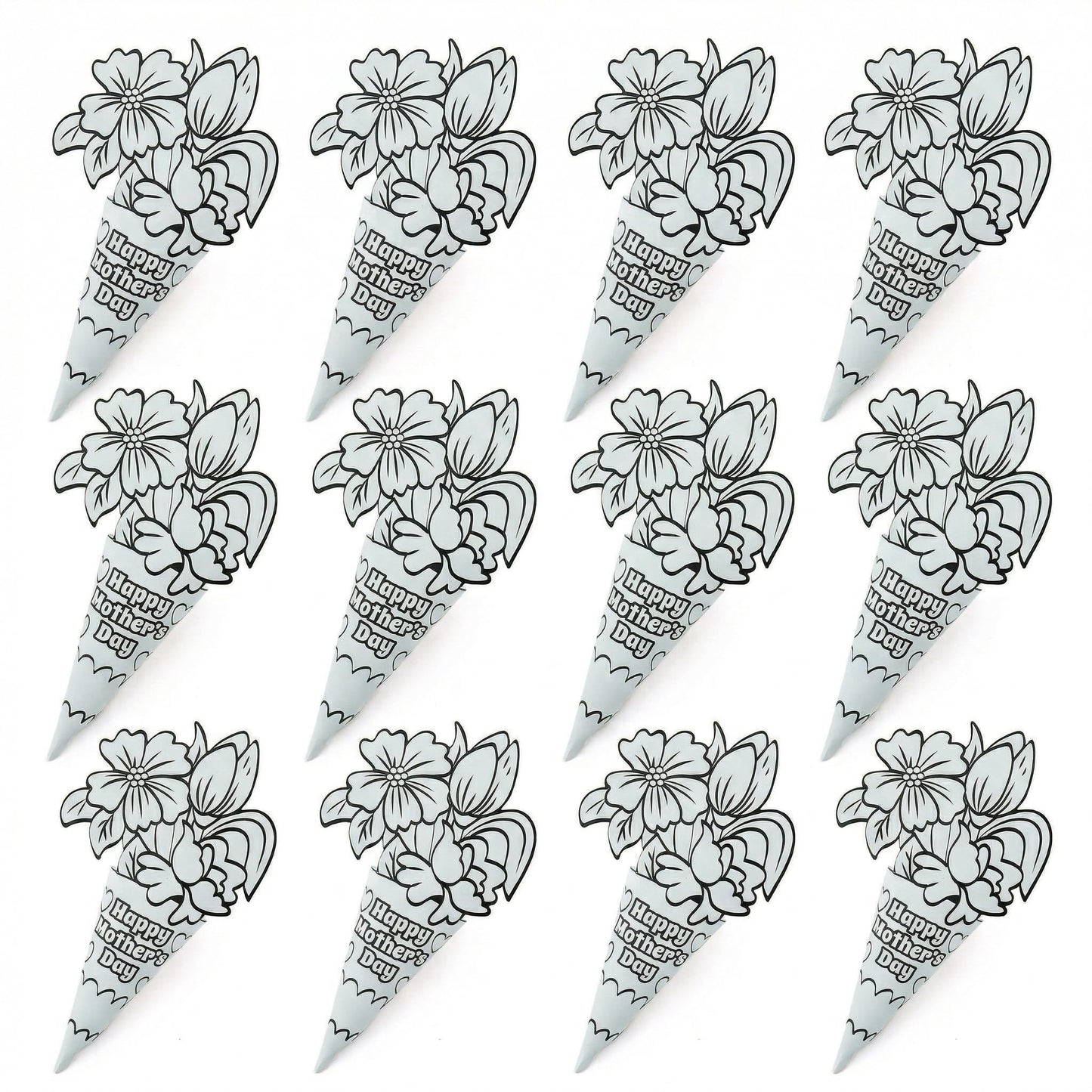 Fun Express Paper Flower Bouquet Kit for Kids - 12 DIY Flower Craft Kits for Mothers Day Crafts for Kids Classroom | Color Your Own Flower Making Kit
