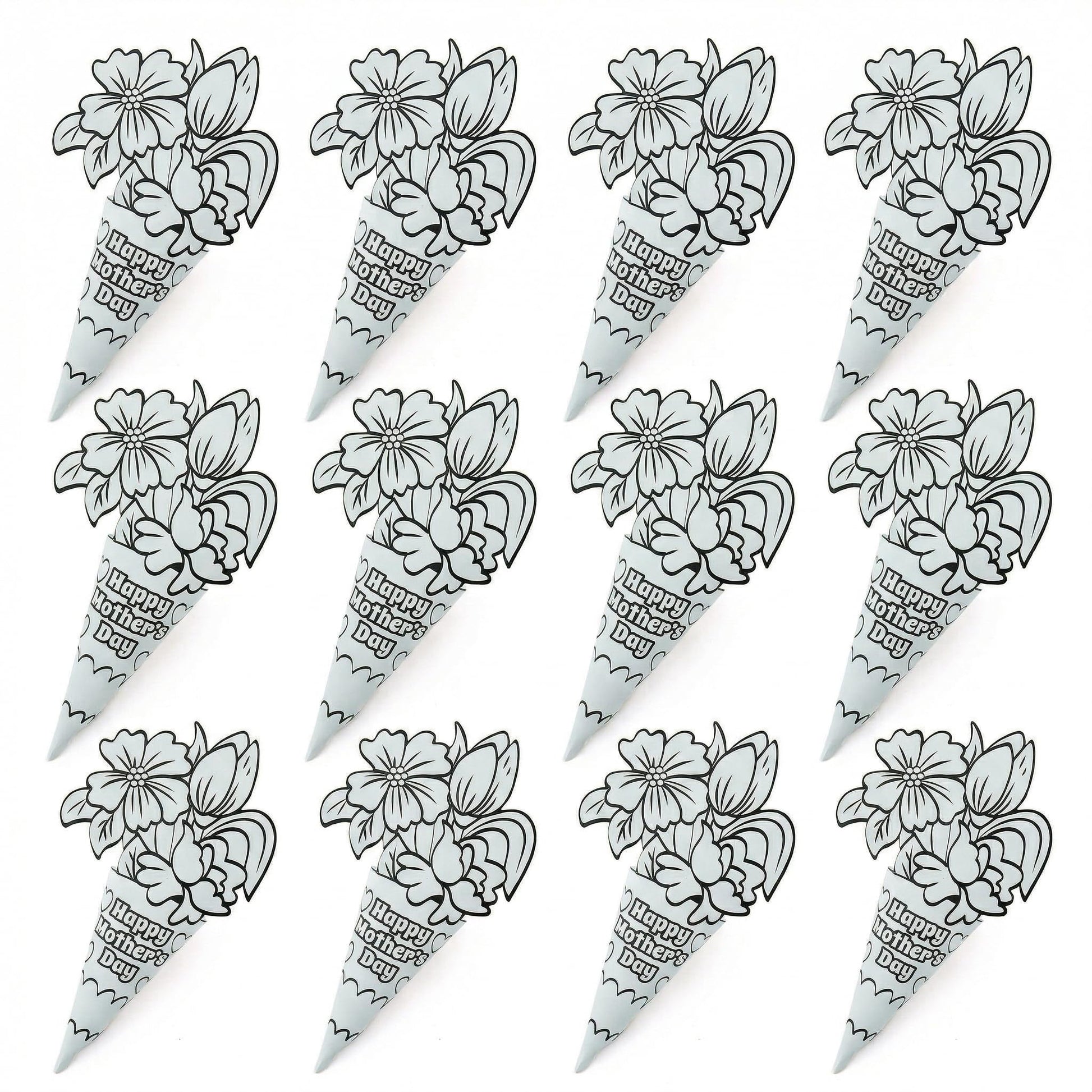 Fun Express Paper Flower Bouquet Kit for Kids - 12 DIY Flower Craft Kits for Mothers Day Crafts for Kids Classroom | Color Your Own Flower Making Kit