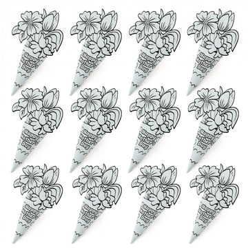 Fun Express Paper Flower Bouquet Kit for Kids - 12 DIY Flower Craft Kits for Mothers Day Crafts for Kids Classroom | Color Your Own Flower Making Kit