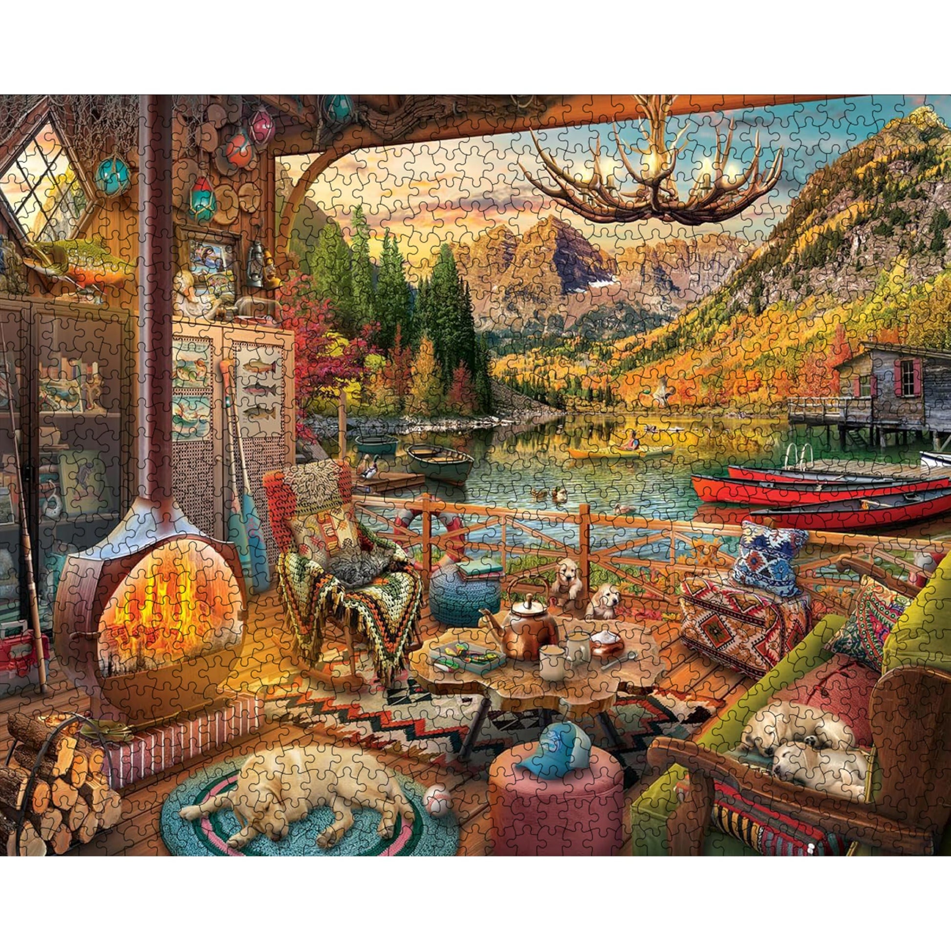 White Mountain 1000 Piece Jigsaw Puzzle Fall Landscape, Lake Bungalow
