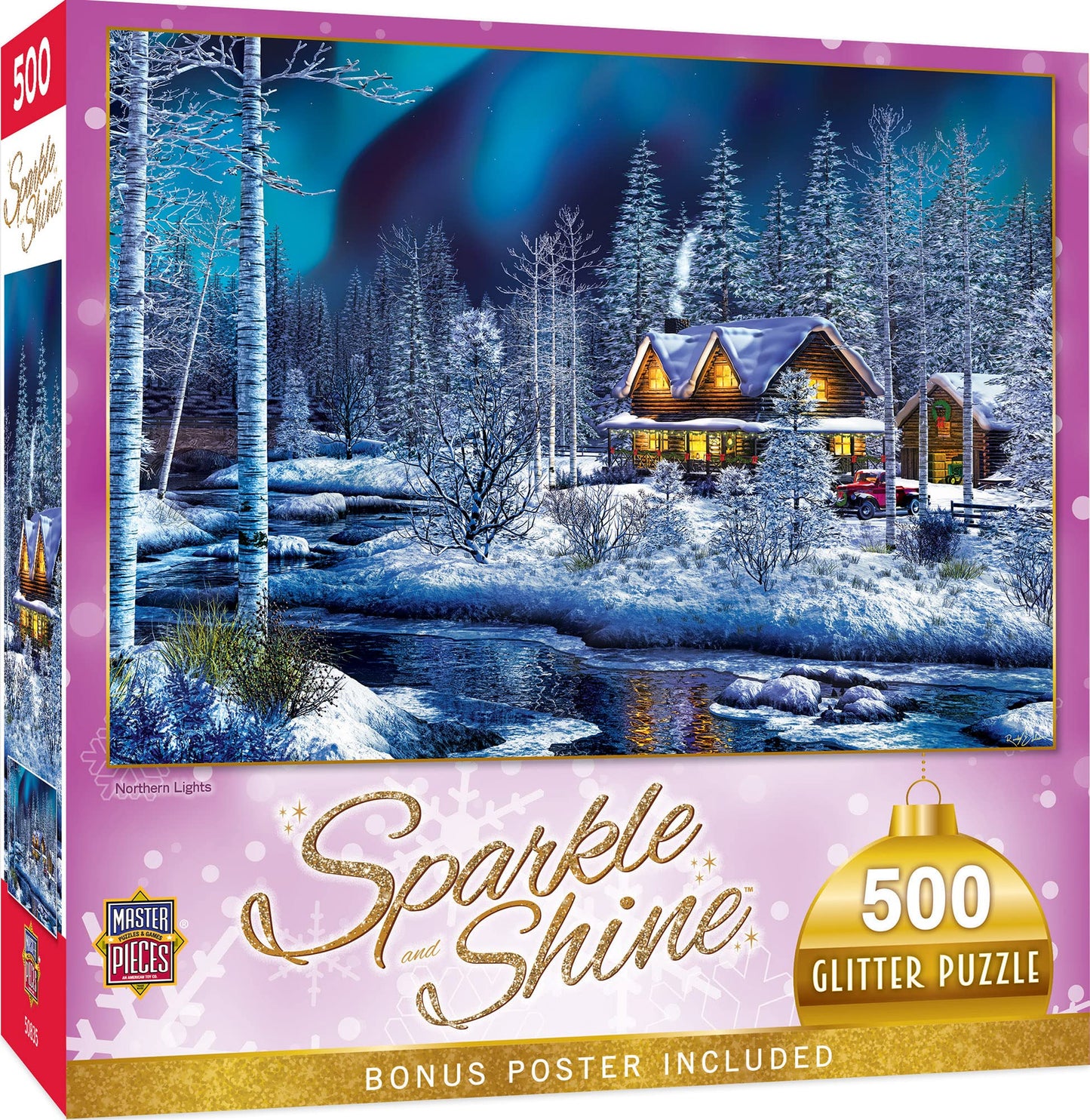 Masterpieces 500 Piece Glitter Christmas Jigsaw Puzzle - Northern Lights - 15"x21"