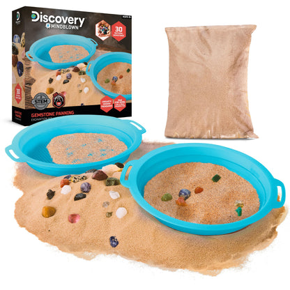 Discovery™ Gemstone Panning STEM Kit - Pan for 30 Real Gems| 2 Sifting Pans, Sand & Learning Guide| Educational Science Activity for Kids| Geology