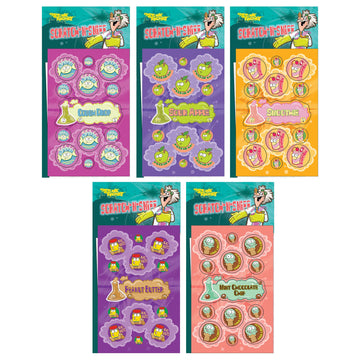 Just For Laughs Dr. Stinky's Scratch N Sniff Stickers 5-Pack, Sour Apple, Cough Drop, Mint Chocolate Chip Ice Cream, Fruit Smoothie, Peanut Butter