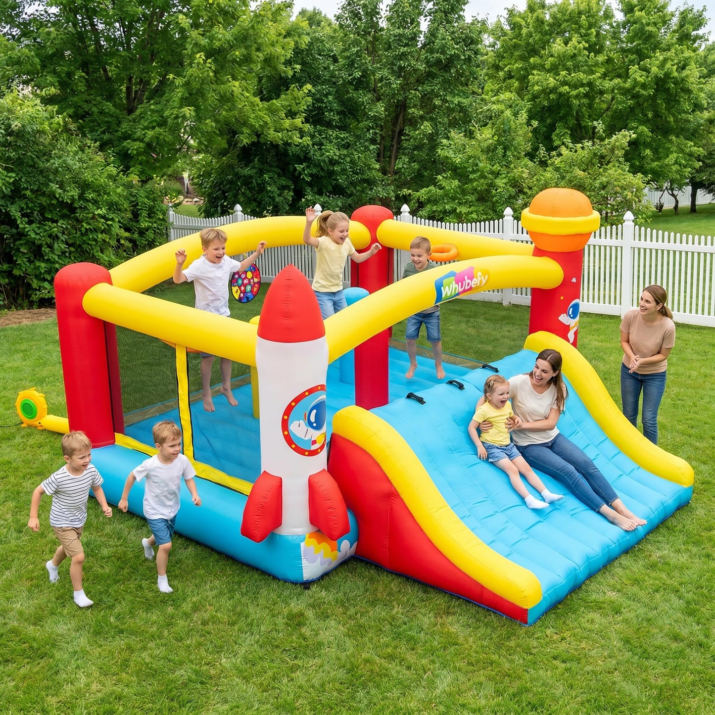Whubefy Inflatable Bounce House for Big Kids 8-12, 13.4x13.4Ft Bouncy House Indoor/Outdoor, Jumping Castle with Blower for Kids, Space Theme Bounce