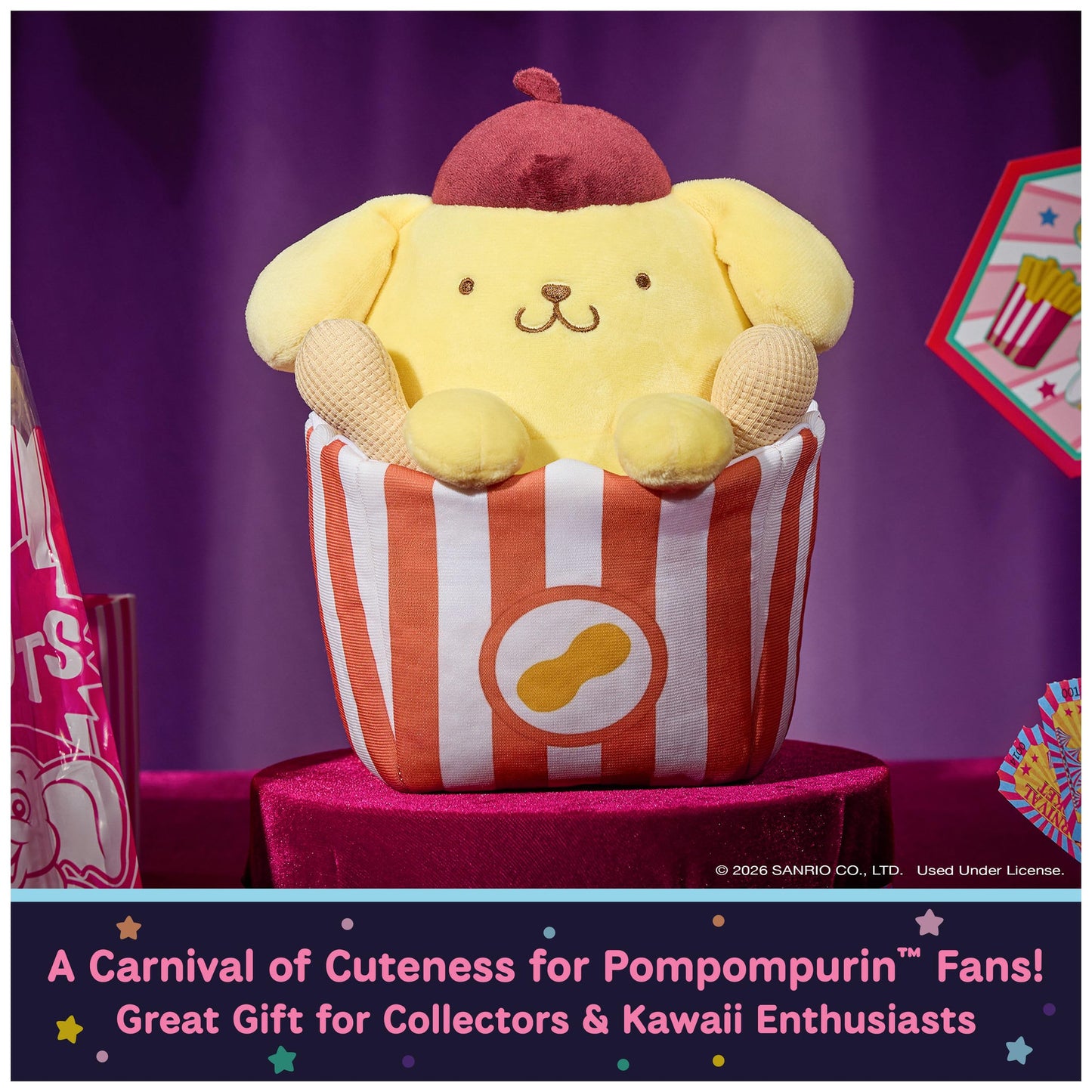 GUND Sanrio Pompompurin Circus Peanuts 8-Inch Circus Plush Toy for Ages 1+