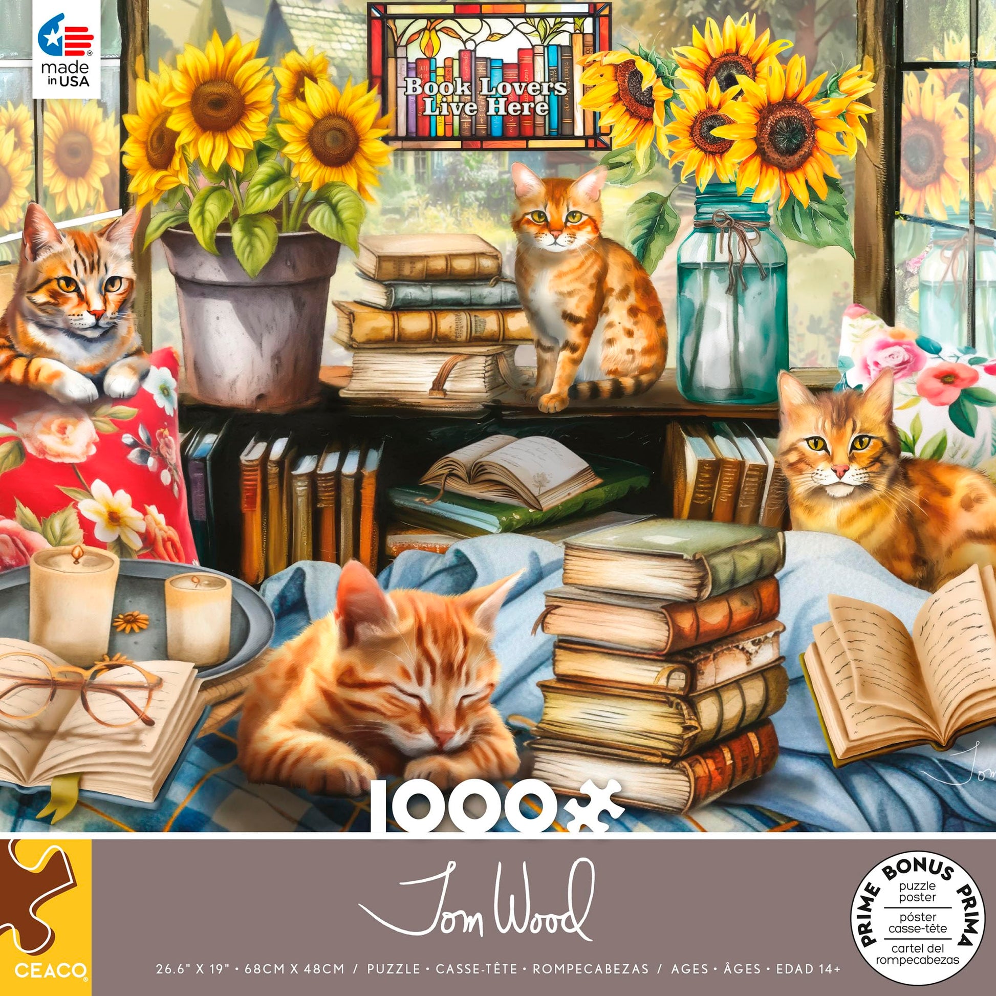 Ceaco - Book Lovers Live Here - Cats - 1000 Piece Jigsaw Puzzle for Adults