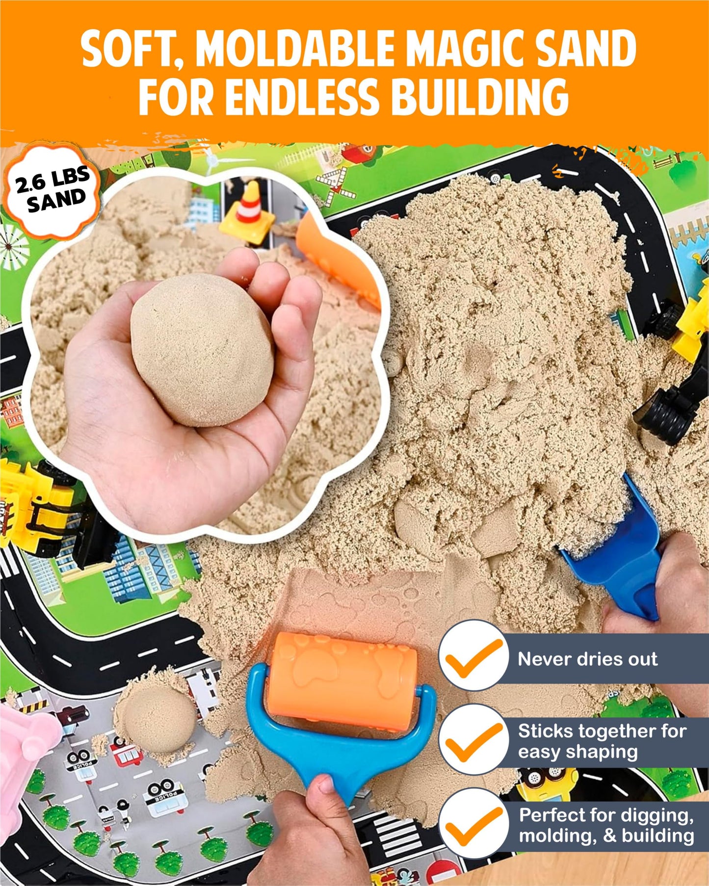 Riyo Play Construction Sensory Bin for Toddlers, 2-in-1 Play Mat, Ages 3+