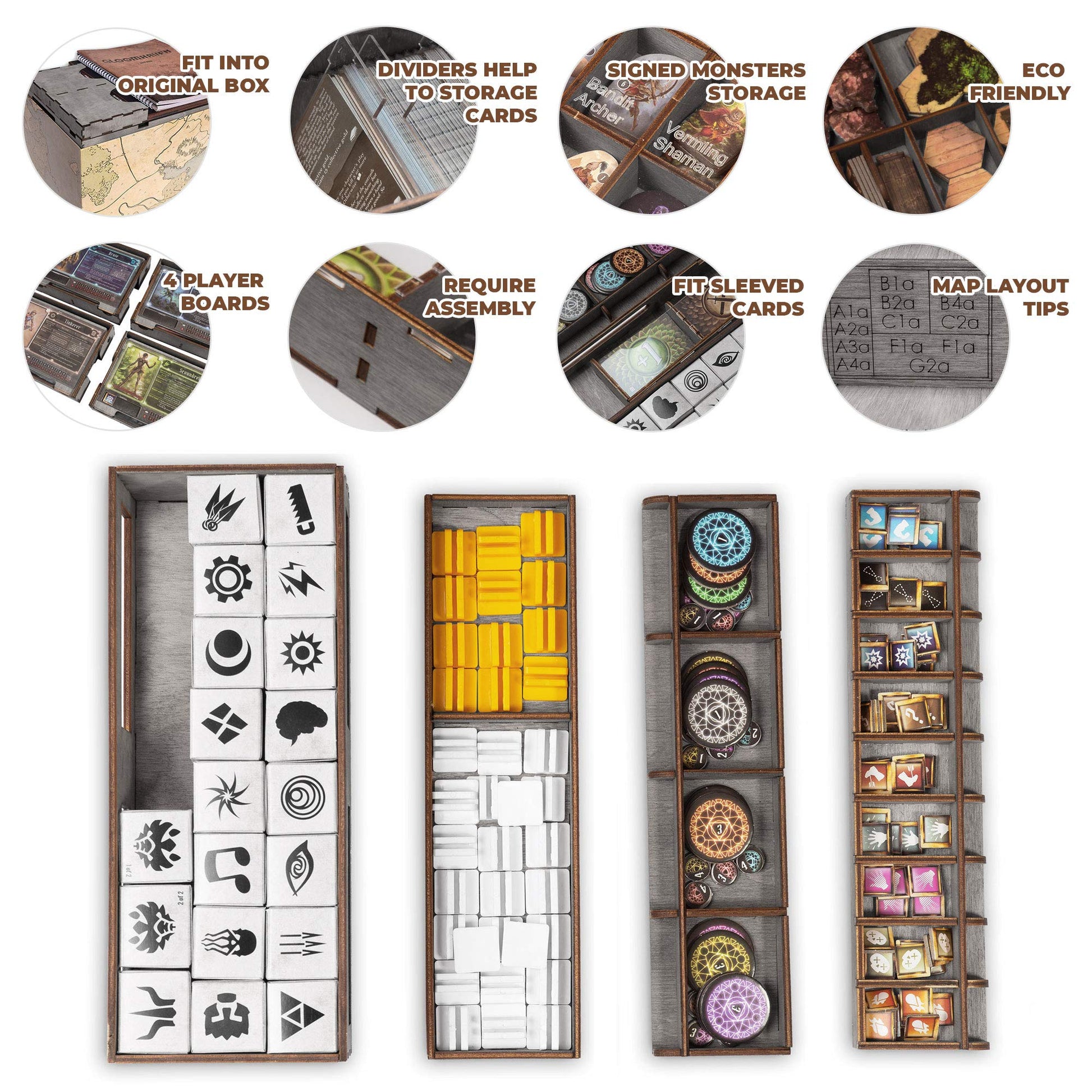 SMONEX Wooden Organizer Compatible with Gloomhaven Board Game - Box Suitable for Storage All Gloomhaven Expansions - Insert and Storage Suitable