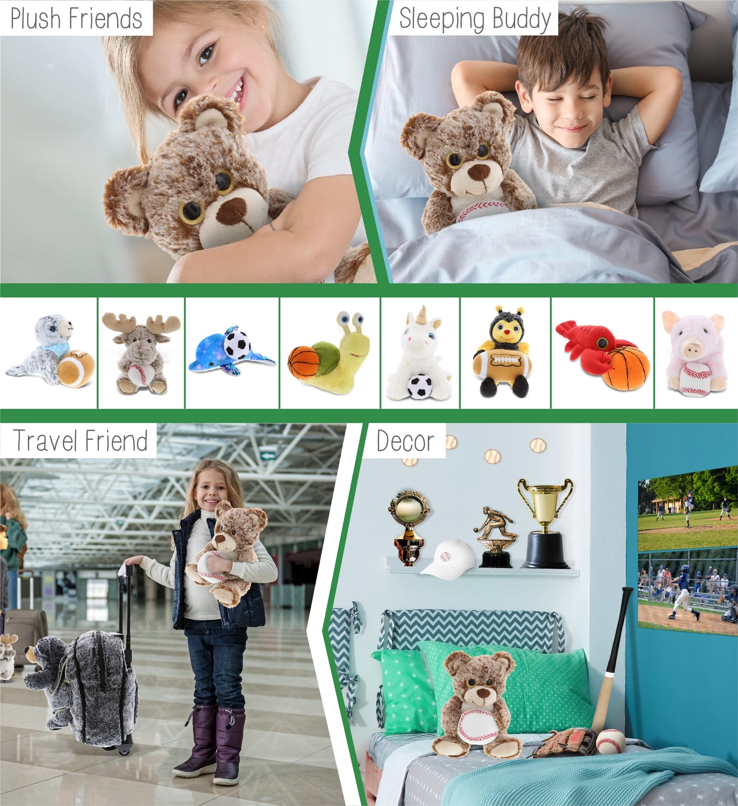 DolliBu Sitting Brown Bear Stuffed Animal with Baseball Plush - Soft Huggable Brown Bear, Adorable Playtime Bear Plush Toy, Cute Wild Life Sports Gift