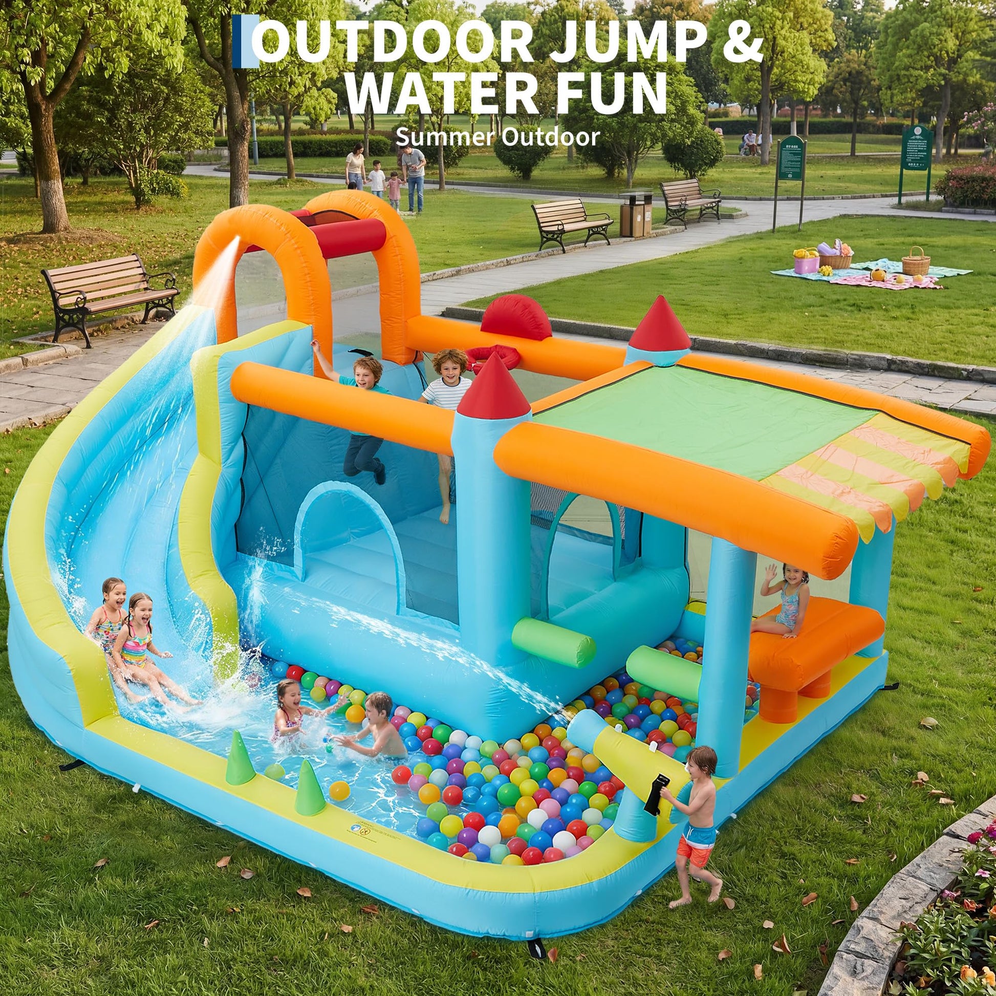 Garvee 12-in-1 Kids Inflatable Bounce House with 450W Blower