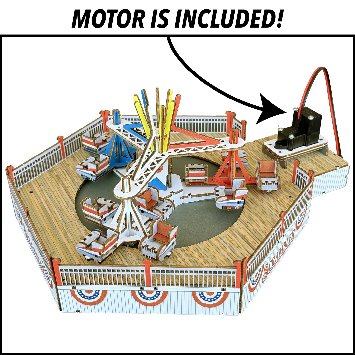 CoasterDynamix 3-D Scrambler Carnival Ride Wooden Model Kit - Electric Motorized Building Puzzle Kit for Adults and Kids, Toy Puzzles and Mini Craft