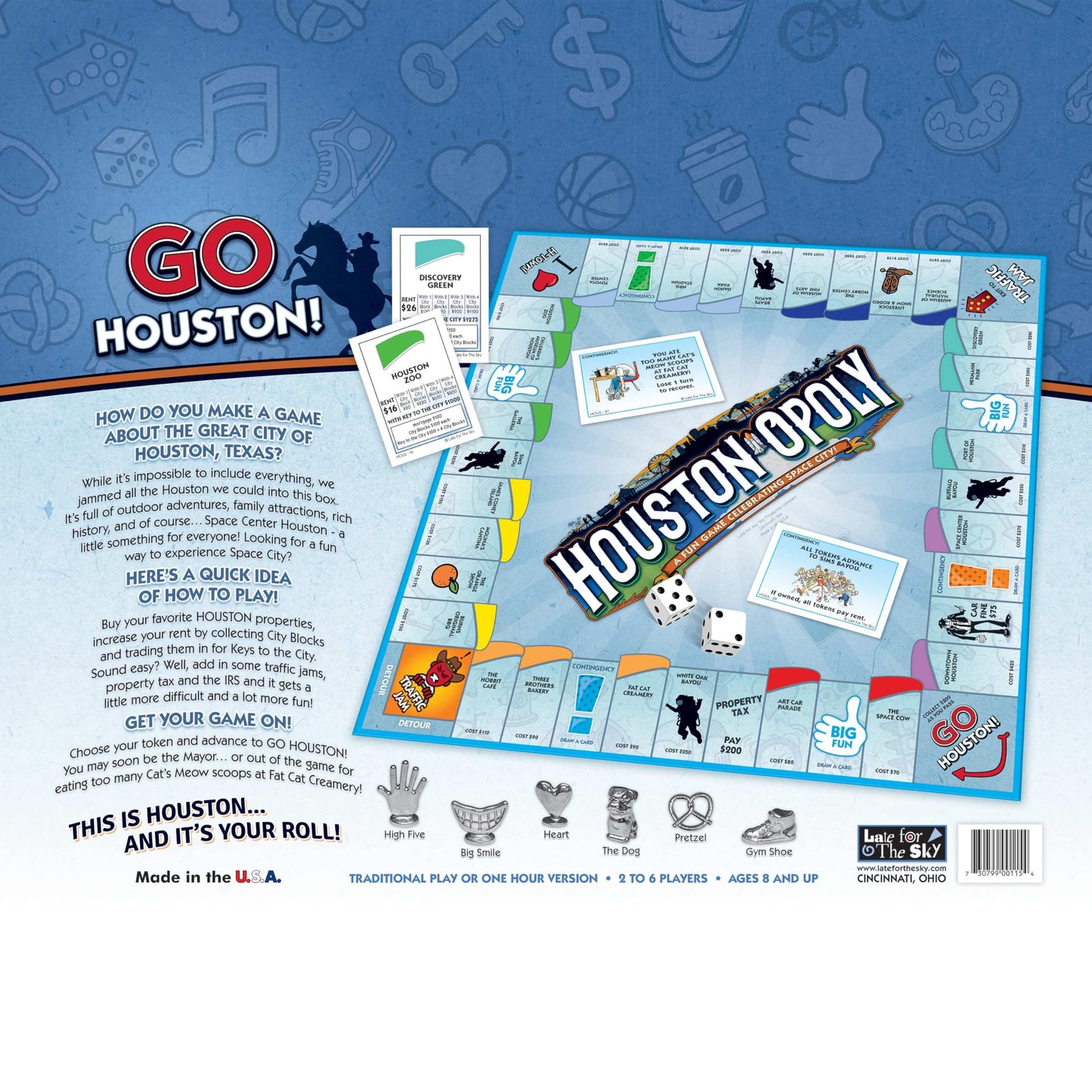 Late for the Sky Houston-Opoly Property Trading Board Game - Houston Landmarks, Family Strategy Game for Adults & Kids, 2-6 Players, City-Building