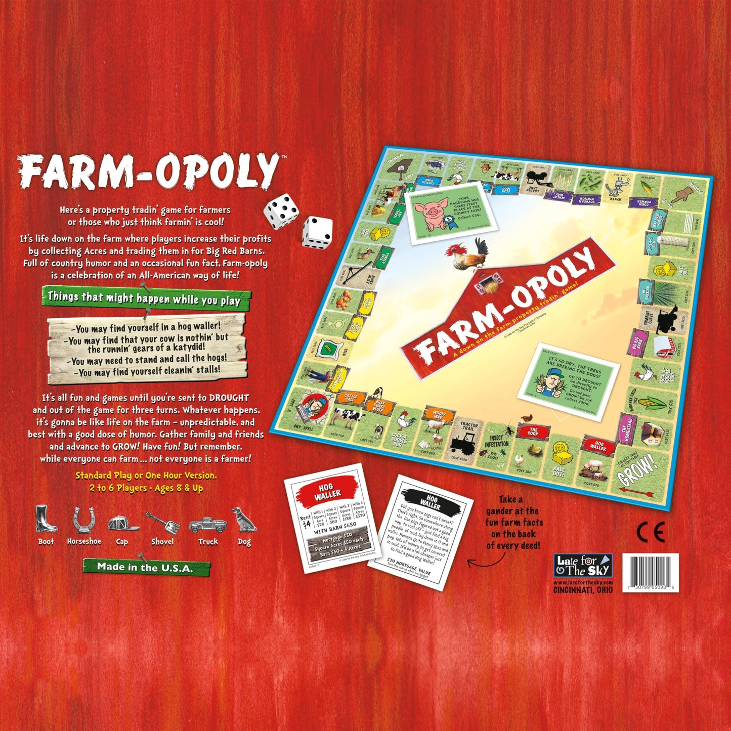 Late for the Sky Farm-Opoly Board Game - Family Property Trading Fun, Farm Theme, 2-6 Players, Ages 8+, Strategy Party Game Night Gift