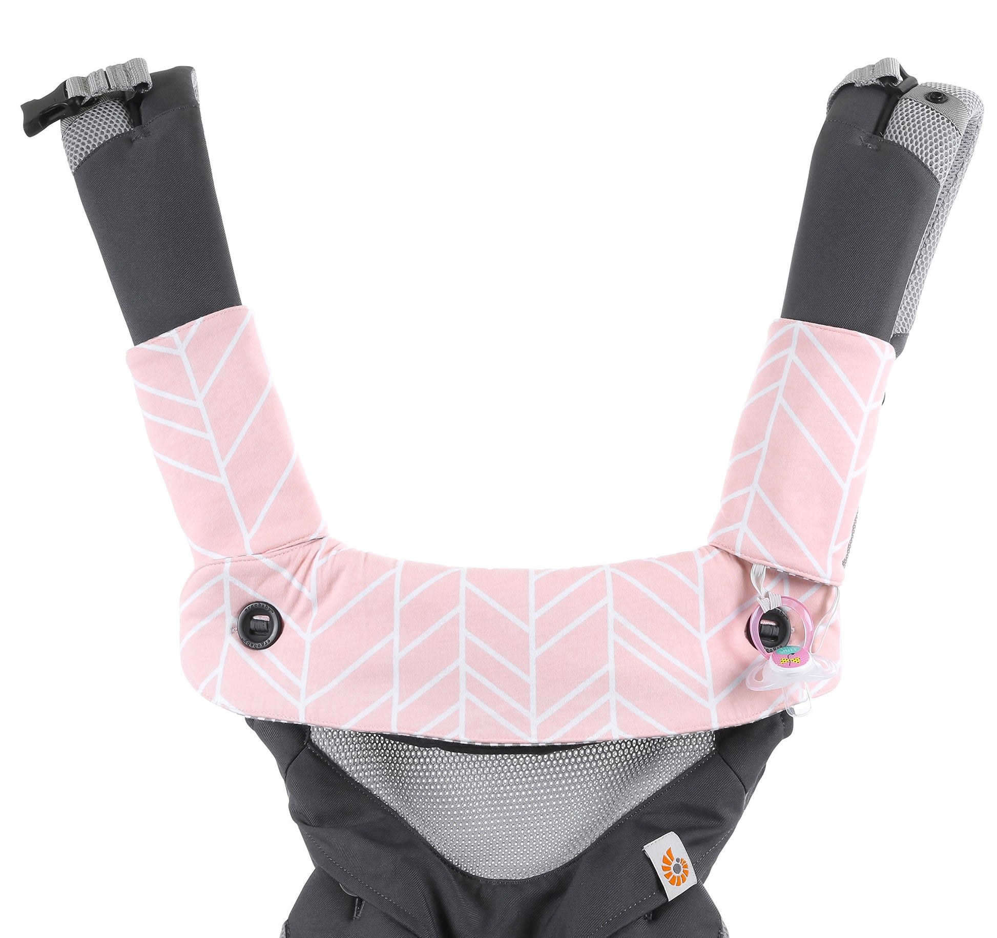 Premium Drool and Teething Reversible Cotton Pad | Fits Ergobaby Four Position 360 + Most Baby Carriers | Pink Herringbone Design | Hypoallergenic |