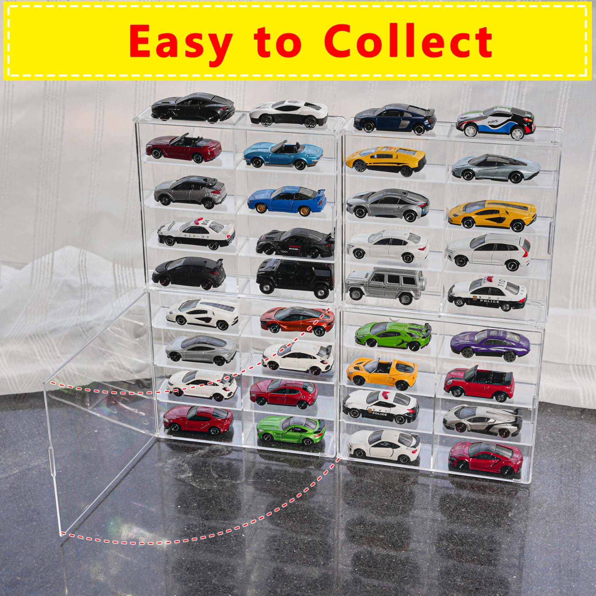 KASTUN Display Case for 32 Hot Wheels,Matchbox Cars,Display Case Wall Mount,Transparent Storage Case for 1/64 Diecast Cars,Wall