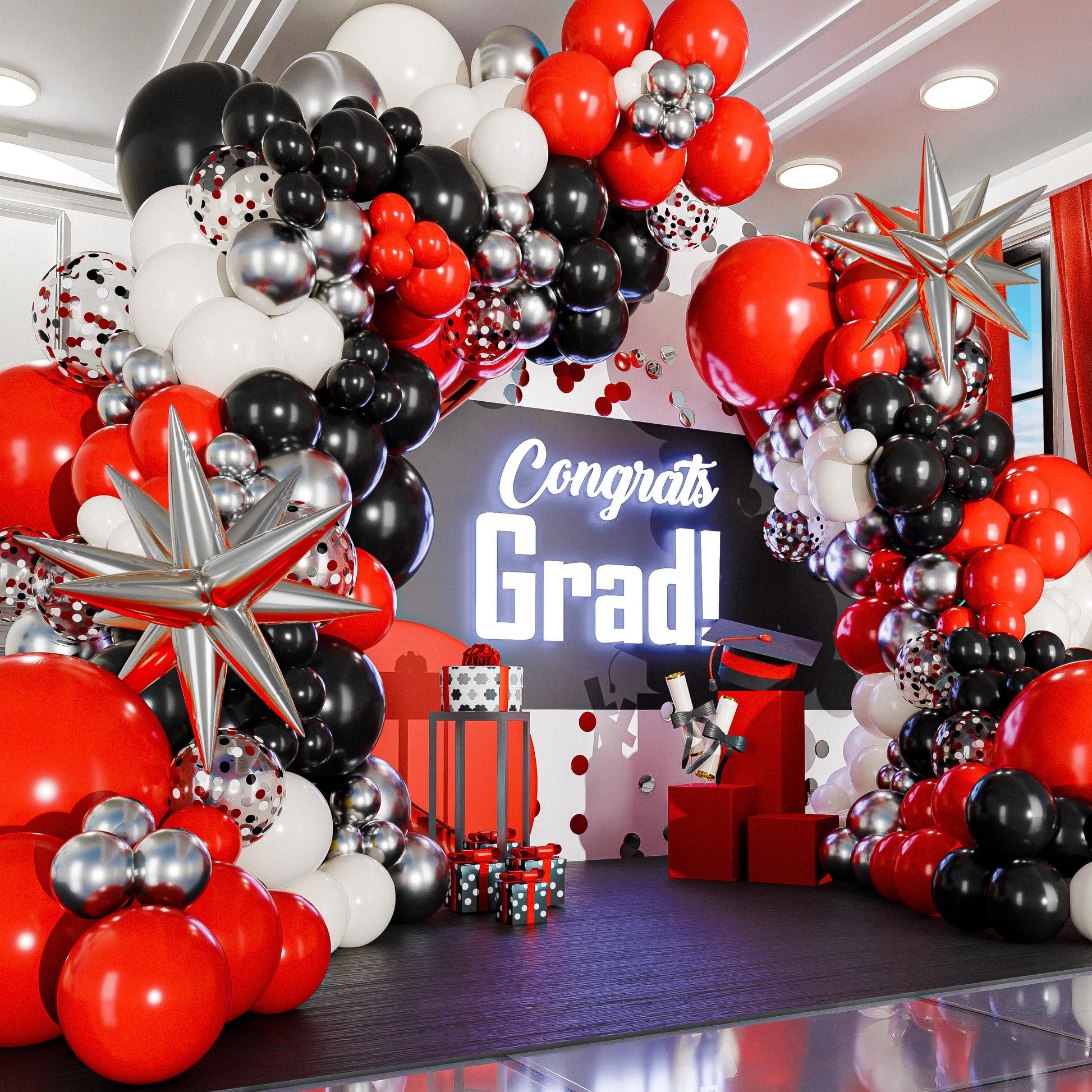 ALL-IN-1 Red Black and White Balloon Arch Kit for Red and Black Birthday Party Decorations - Reds and Blacks Balloons for White Black and Red Balloon